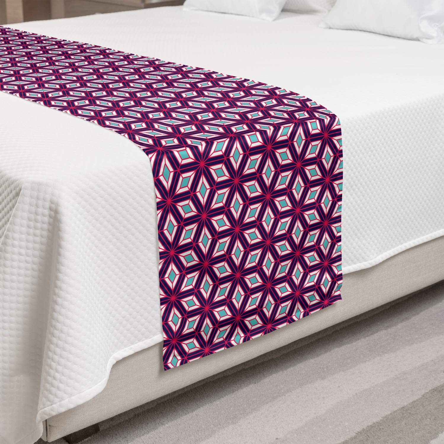Ambesonne Geometric Bed Runner - Modern Diamond Mosaic Design in Vivid Colors | Decorative Bed Scarf for Hotels, Homes & Guest Rooms | Perfect for Master Bedrooms, Airbnb Listings & Luxury Bedroom Decor