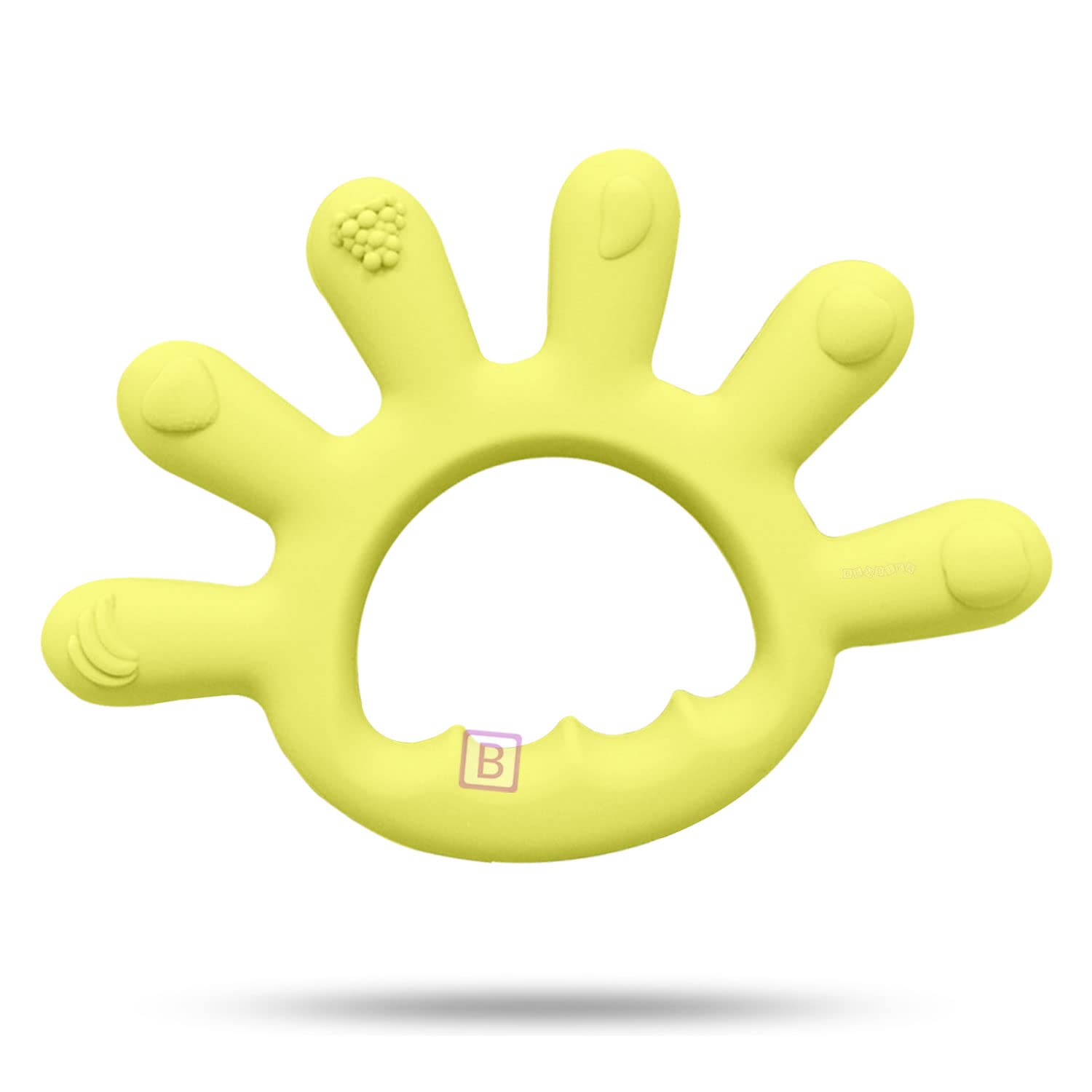 Bembika Baby Teething Toys - Finger Shape Silicone Teether, Chewable Keys & Toothbrush for Soothing Sore Gums (Yellow) - Perfect for Infants & Toddlers During Teething, Travel, and Playtime