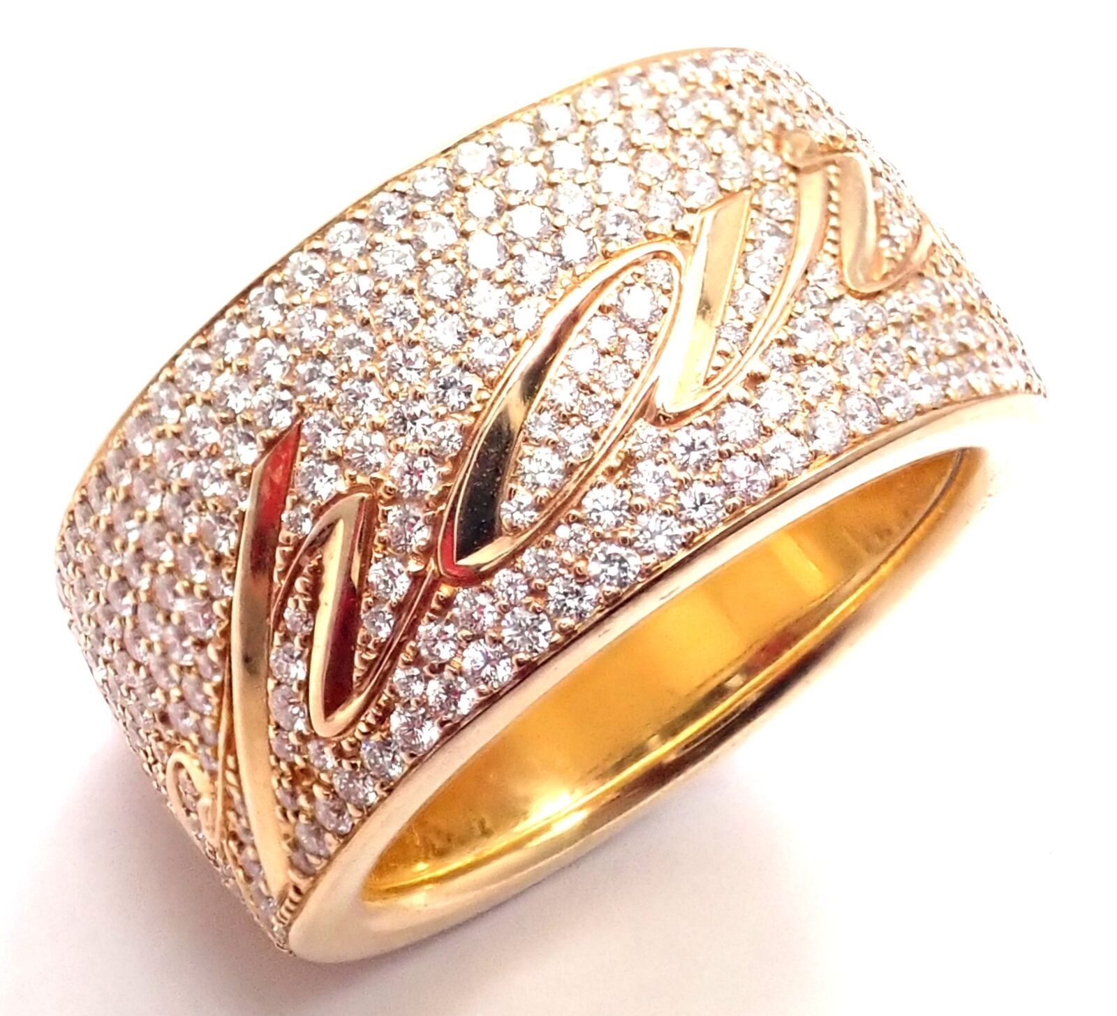 Chopard Chopardissimo 18k Yellow Gold Pave Diamond Signature Band Ring for Women - Luxury Wedding Engagement Gift with Original Box & Papers
