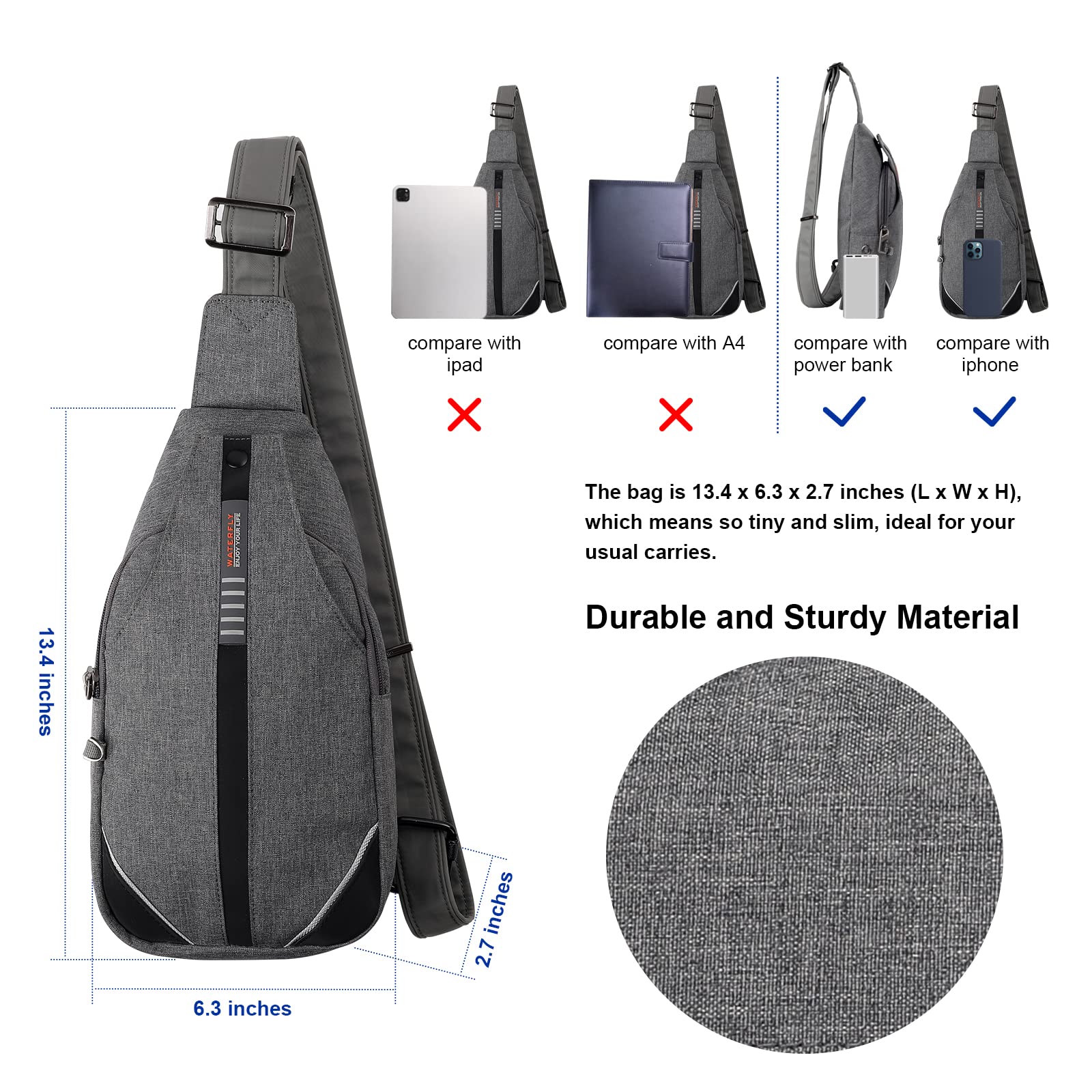 WATERFLY Anti-Theft Crossbody Sling Backpack - Lightweight Chest Shoulder Bag for Travel, Hiking & Daily Commute | Perfect for Men & Women