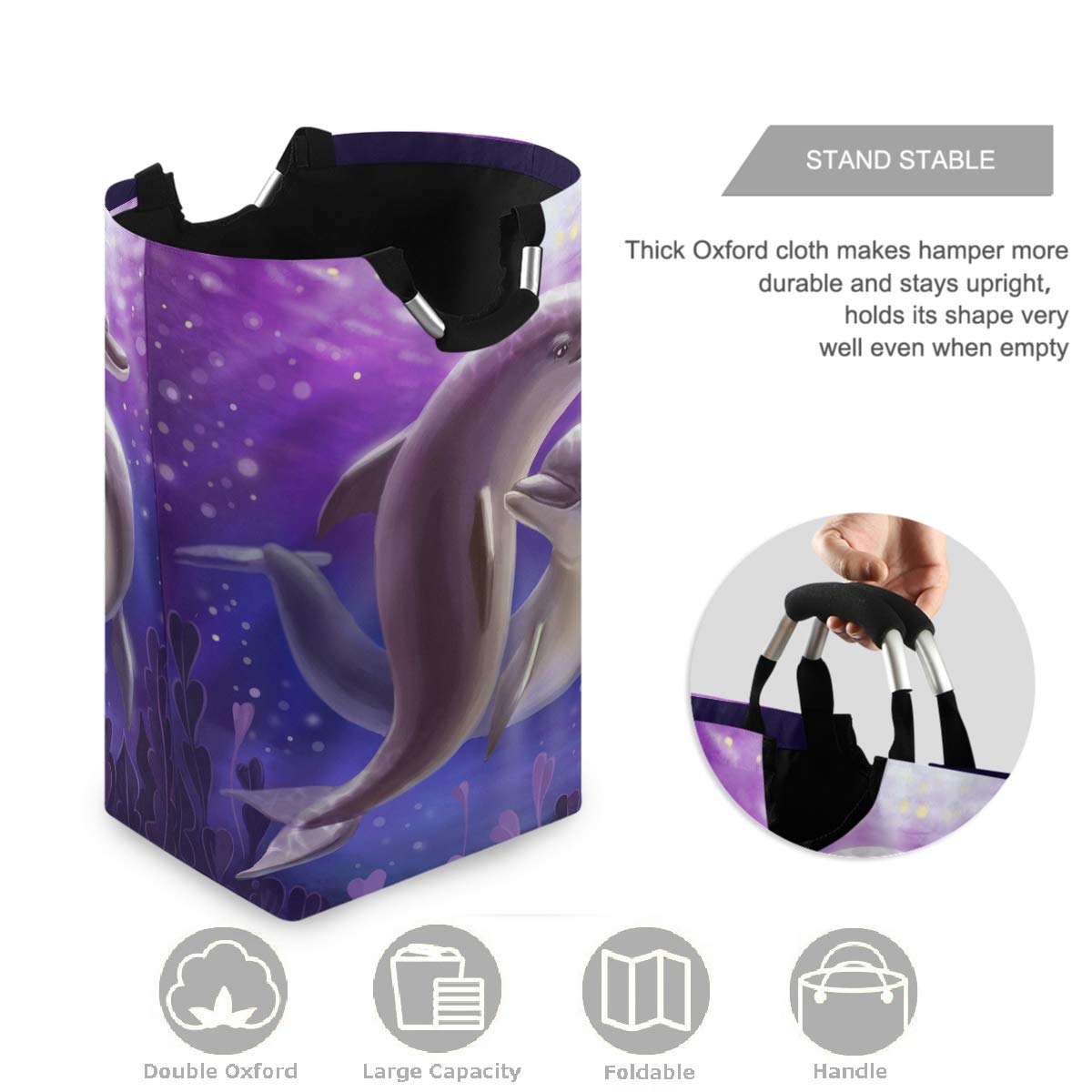 Visesunny Large Collapsible Laundry Hamper - Foldable Portable Laundry Basket with Handles, Waterproof Oxford Fabric for Dirty Clothes Storage | Perfect for Dorm, Travel & Home Organization