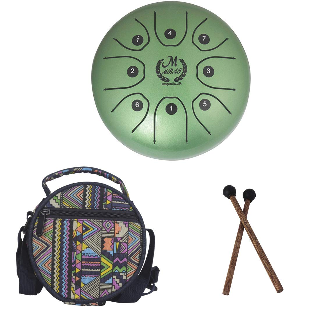Shuntao 5.5 Inch 8-Tone C Key Handpan Steel Tongue Drum - Mini Tank Drum with Mallets & Carry Bag - Perfect for Yoga, Meditation, Zen Music Therapy, Sound Healing & Relaxation (Green)