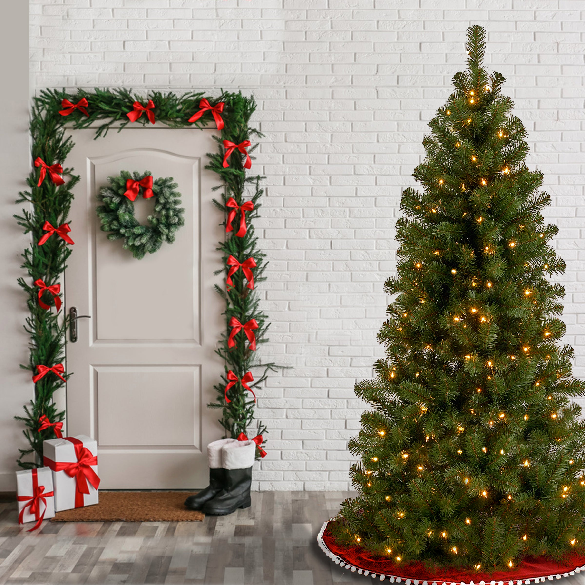 7 ft. Pre-Lit Canadian Grande Fir Artificial Christmas Tree with 500 Clear LED Lights - Perfect for Living Room, Office, and Holiday Decorations