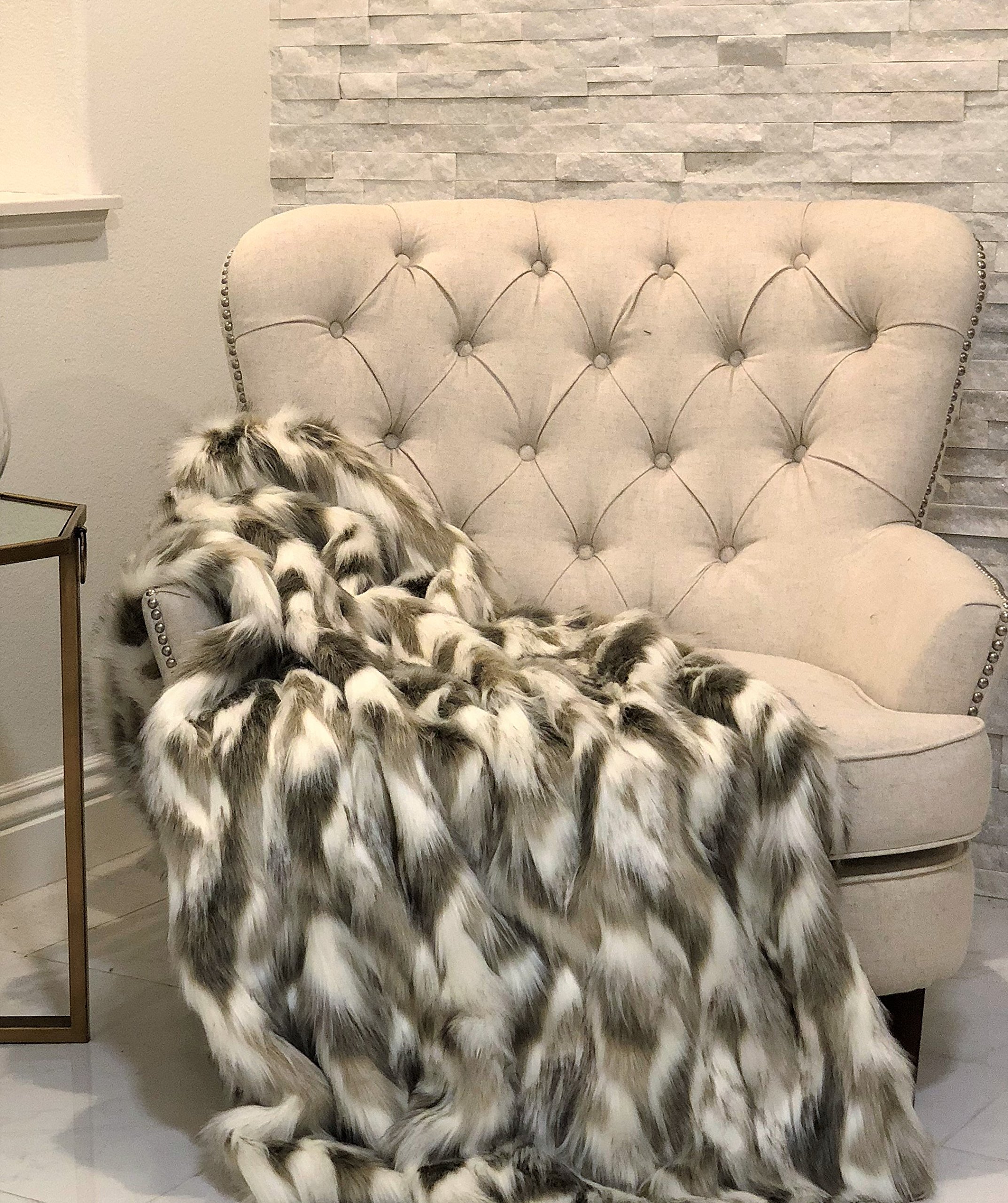 Plutus Tibet Faux Fox Handmade Luxury Throw Blanket - 96x110 Inches Queen Size, Multicolor Soft Warm Bedspread for Winter - Perfect for Sofa, Bed, Couch & Home Decor