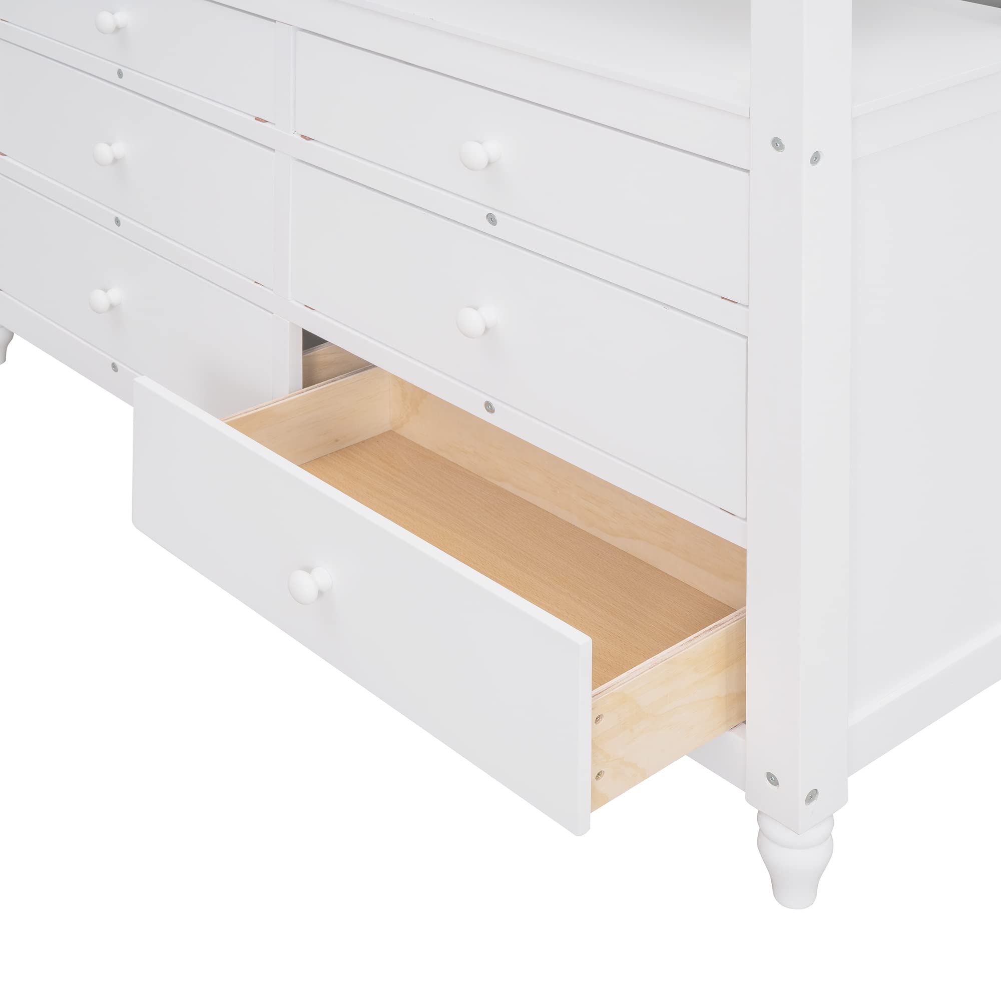 Full Size Loft Bed with Desk & Storage Drawers - Sturdy Wooden Bunk Bed with Safety Guardrails, Ladder, Headboard & Footboard - Space-Saving High Loft Bed for Kids, Teens & Adults (White) - Perfect for Small Bedrooms, Dorms & Studio Apartments