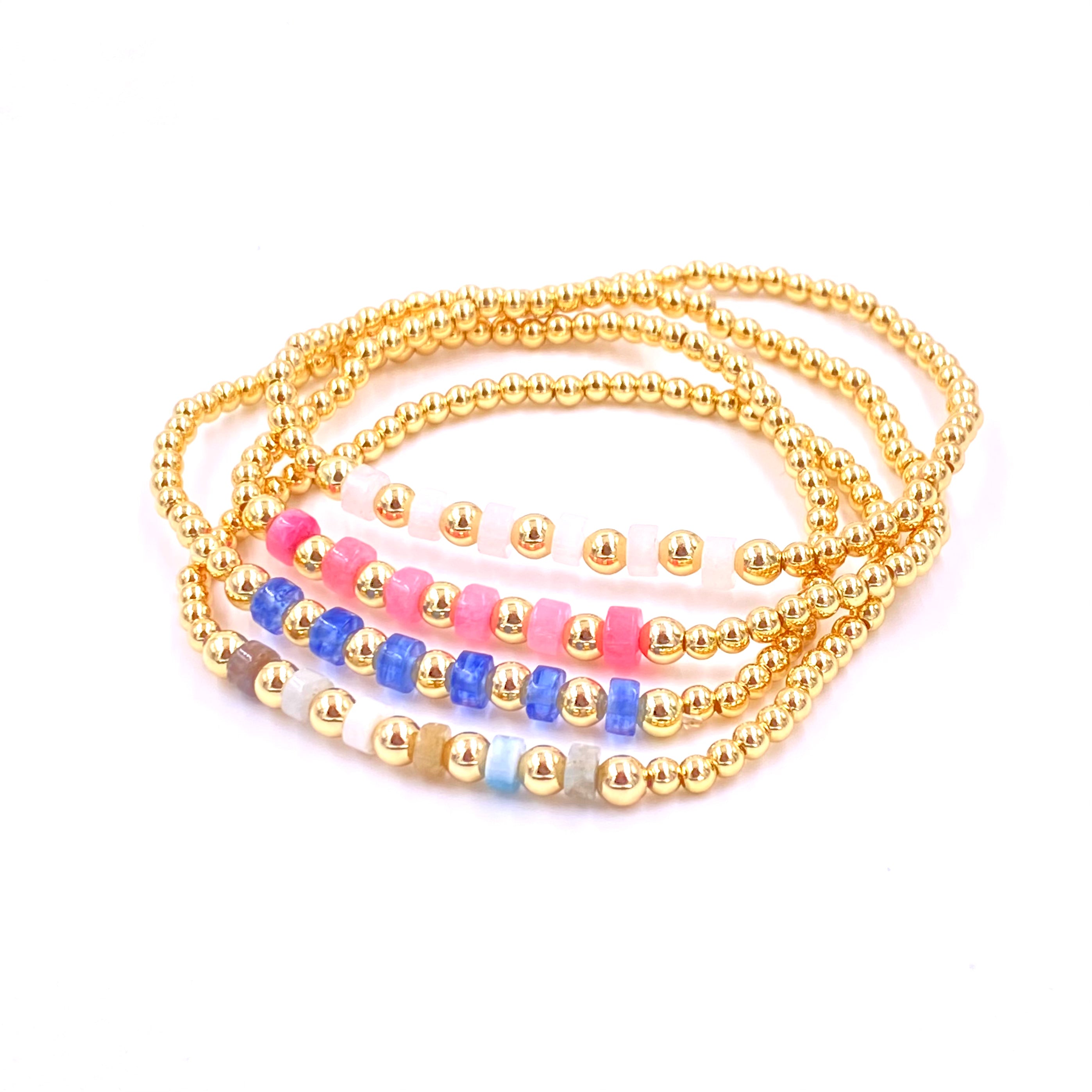 Ashley Gold Stainless Steel 6 Semi Precious Stone Beaded Stretch Bracelet for Women - Elegant Jewelry Gift for Birthday, Anniversary & Party Wear