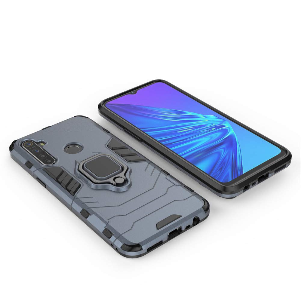 **LuluMain Shockproof Rugged Case for Oppo Realme 5/5i - Hard Bumper with Metal Ring Grip & Kickstand | Compatible with Magnetic Car Mount | Navy Blue | Perfect for Outdoor, Travel & Daily Protection**