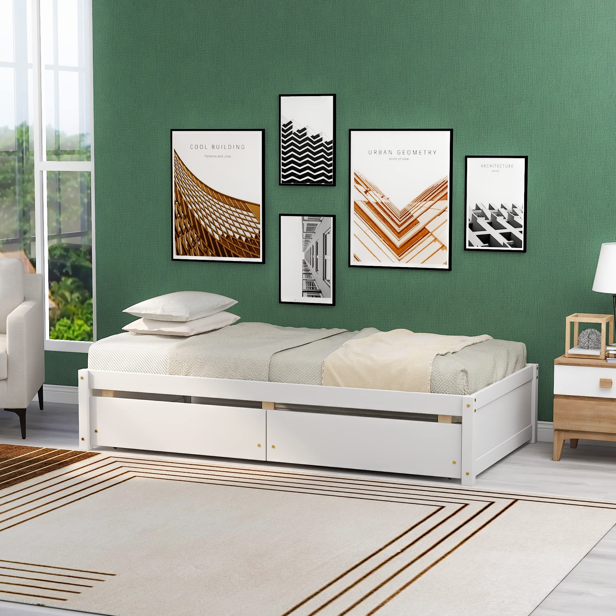 Anwick Twin Storage Bed Frame - Solid Wood, No Box Spring Needed for Bedroom & Living Room