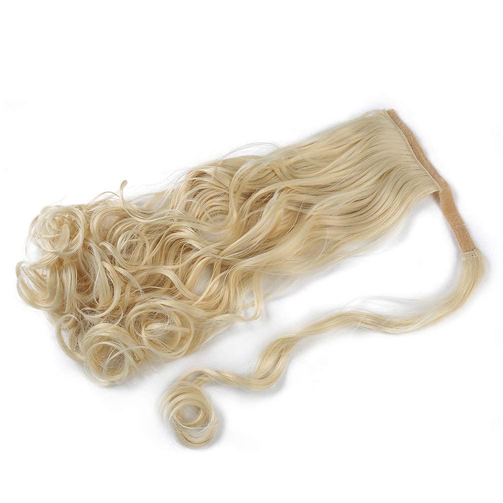 100% Real Human Hair Ponytail Extensions for Women - 22 Inch Clip-In Wrap Around Long Wavy Ponytail (100g, 24# Light Blonde) - Perfect for Parties, Weddings & Everyday Styling