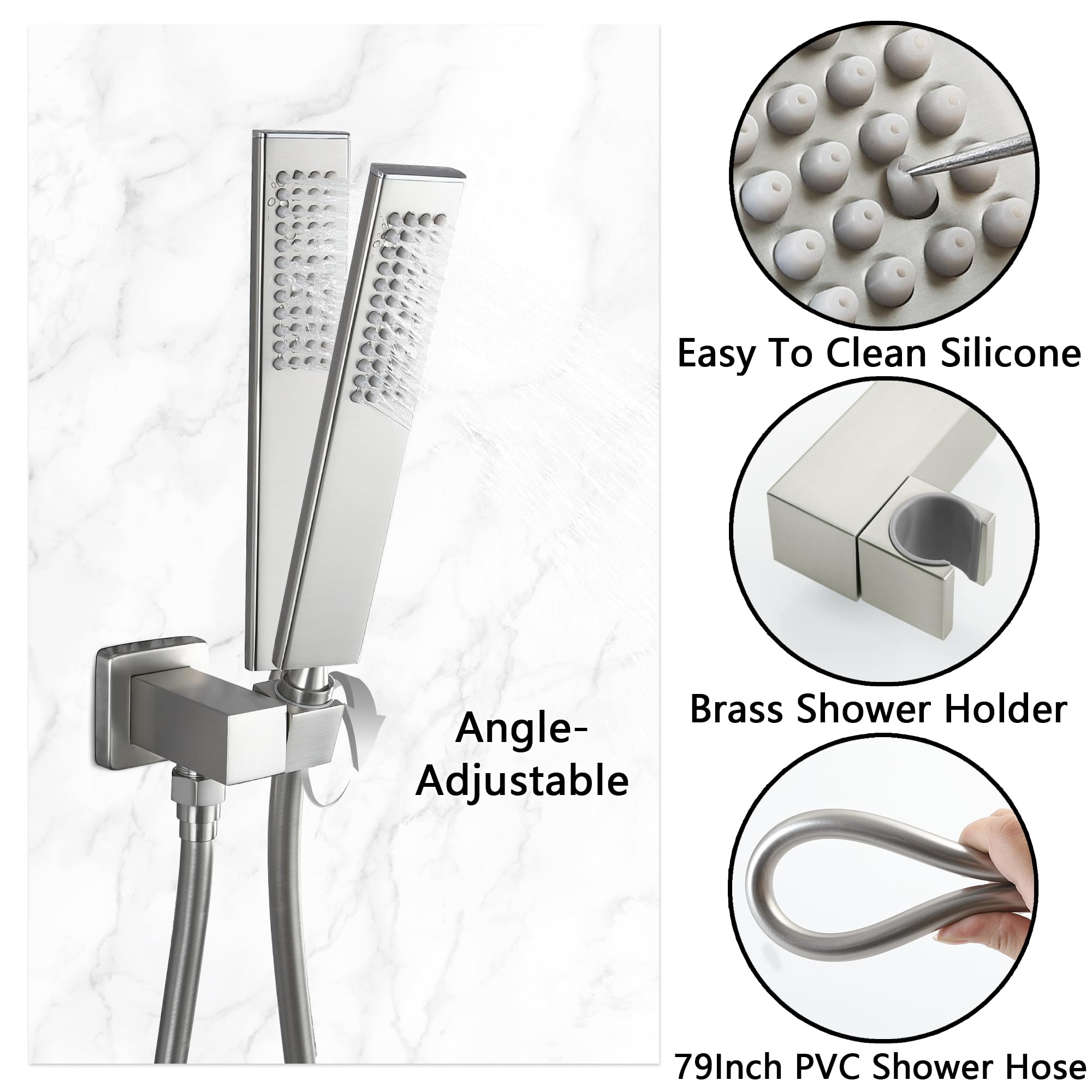 SKWOLL Brushed Nickel Shower Faucet Set - 12 Inch Ceiling Mount Rain Shower Head with Digital LCD Display & 2-Function Valve Kit | Modern Bathroom Upgrade for Spa-Like Experience