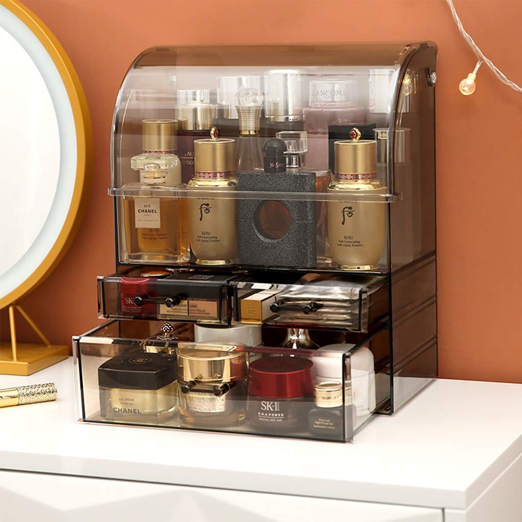 Clear Acrylic Makeup Organizer with Drawers - Dustproof Cosmetic Storage Box for Vanity & Bathroom Counter | Perfect for Skincare, Makeup Brushes & Beauty Products Organization