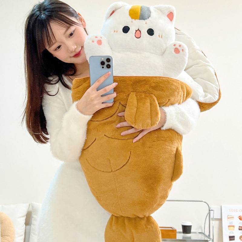 Cute Taiyaki Fish-Shaped Cat Plush Toy - Kawaii Japanese Stuffed Animal for Kids, Anime Lovers & Home Decor
