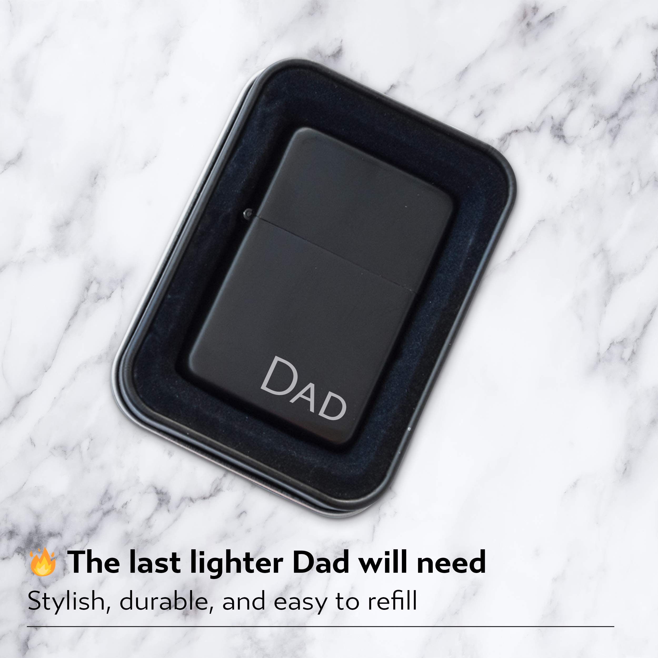 Engraved Matte Black Refillable Flip Top Cigar Lighter - Perfect Gift for Dad, Men, Husband | Ideal for Cigars, Smoking, BBQ, Camping & Outdoor Activities