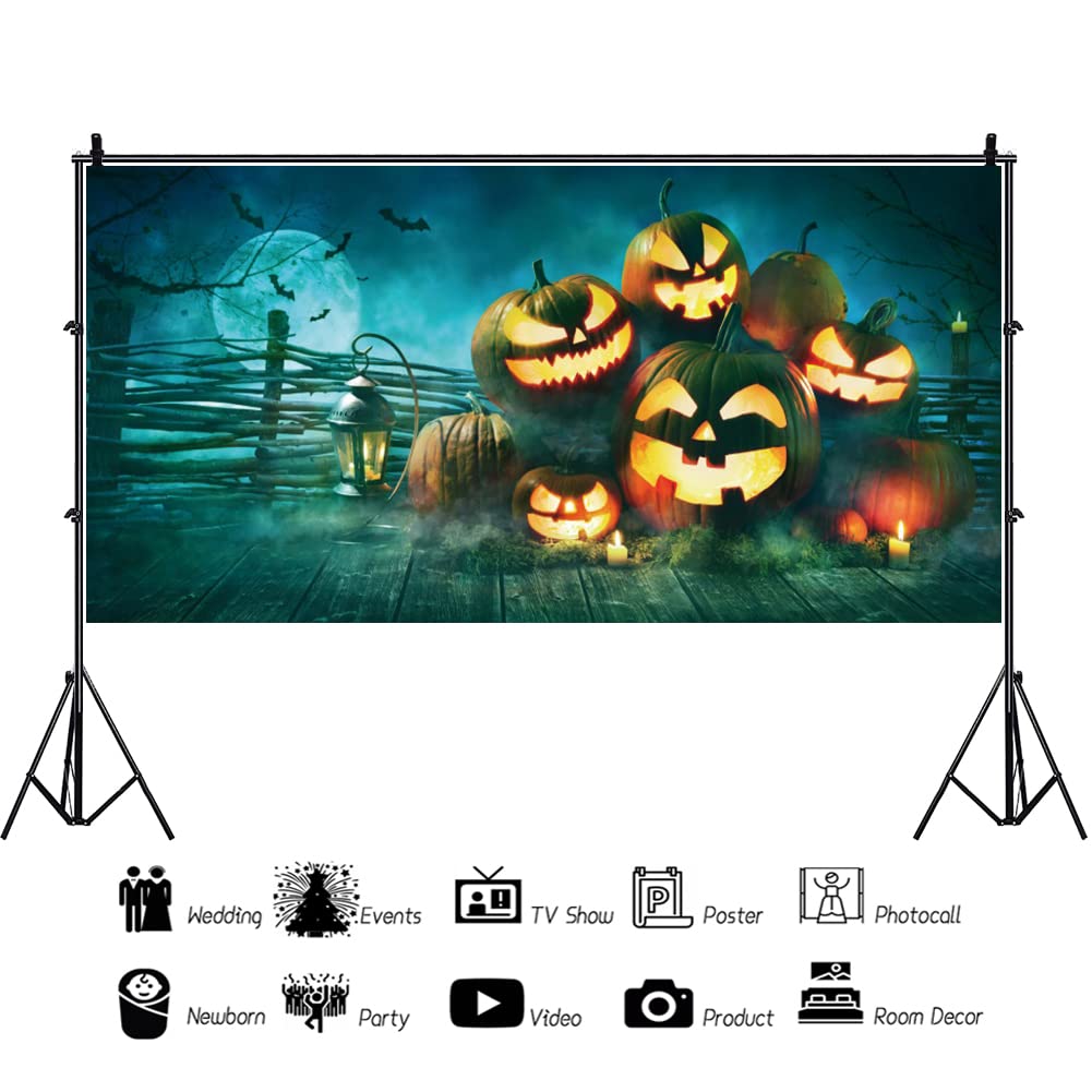 OERJU 5x3ft Halloween Photography Backdrop - Pumpkin Lantern, Flying Bats & Moonlight Scene for Party Decor, Photo Booth Props (Adult & Kids Portrait Background) | Perfect for Halloween Parties, Trick-or-Treat Photos & Spooky Themed Events