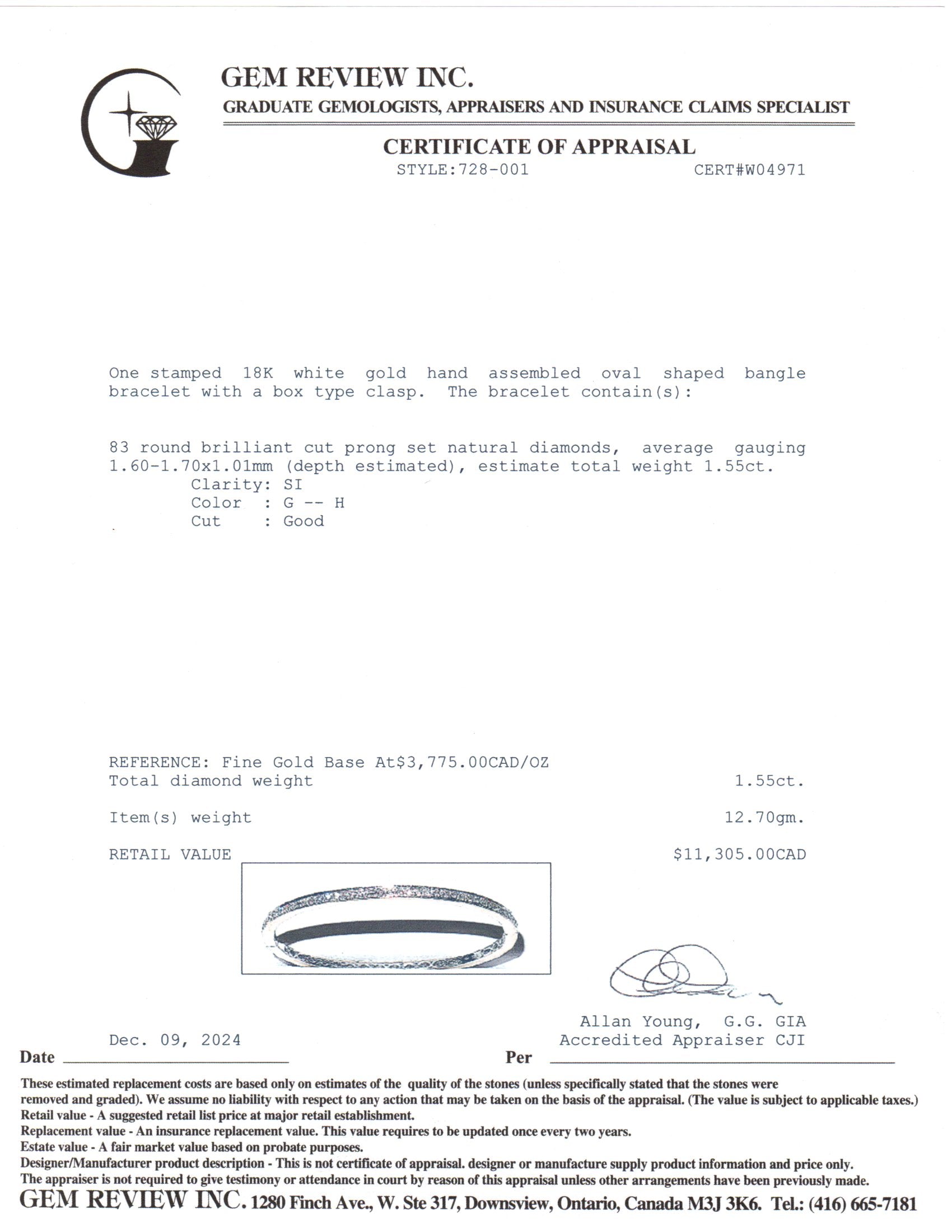 18K White Gold Oval Diamond Bangle Bracelet - 1.55 Carat Total Weight (ctw) - Size 7 - Elegant Jewelry for Weddings, Anniversaries & Special Occasions
