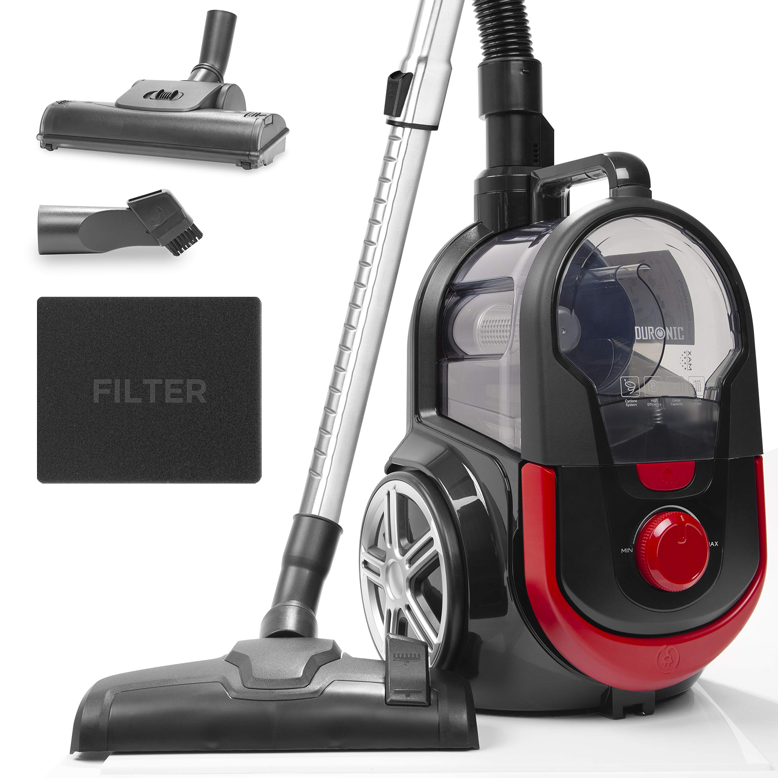 **Duronic VC7020 Bagless Cylinder Vacuum Cleaner with Crevice & Turbo Brush - Powerful Suction for Pet Hair, Carpets, Hardwood Floors & Upholstery - Ideal for Home, Office & Car Cleaning**
