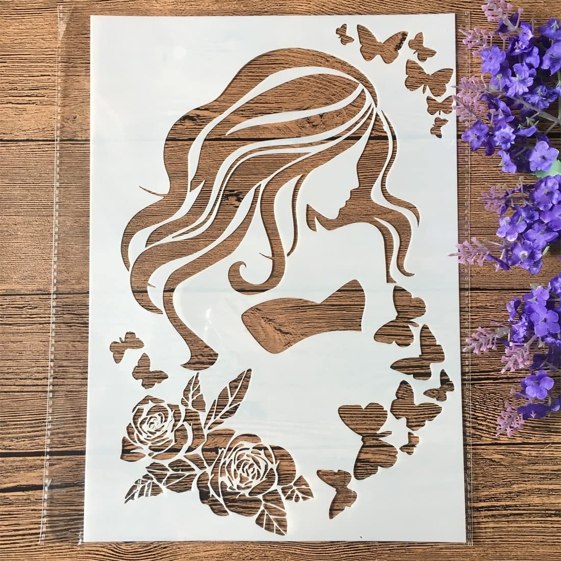 Butterfly Girl Rose Stencil for Painting - Reusable A4 29cm Art Template for DIY Crafts, Wall Decor, Scrapbooking & Home Decoration | Perfect for Canvas Art, Furniture Upcycling & Gift Making