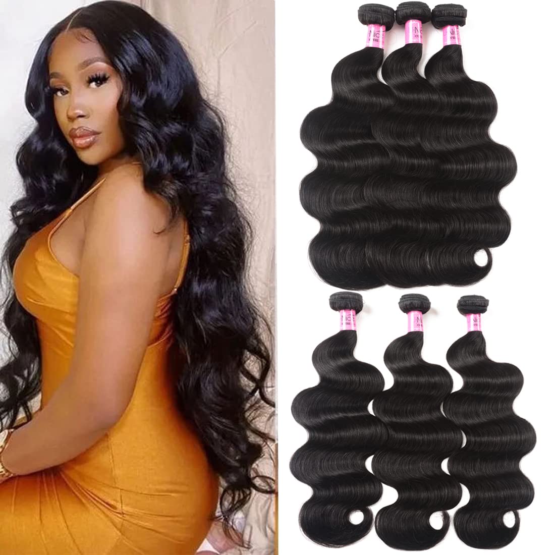 UNice 8A Indian Body Wave Virgin Hair Extensions - 3 Bundles 100% Unprocessed Human Hair Weave (12/14/16 Inch) Natural Black for Women | Perfect for Daily Wear, Parties & Special Occasions