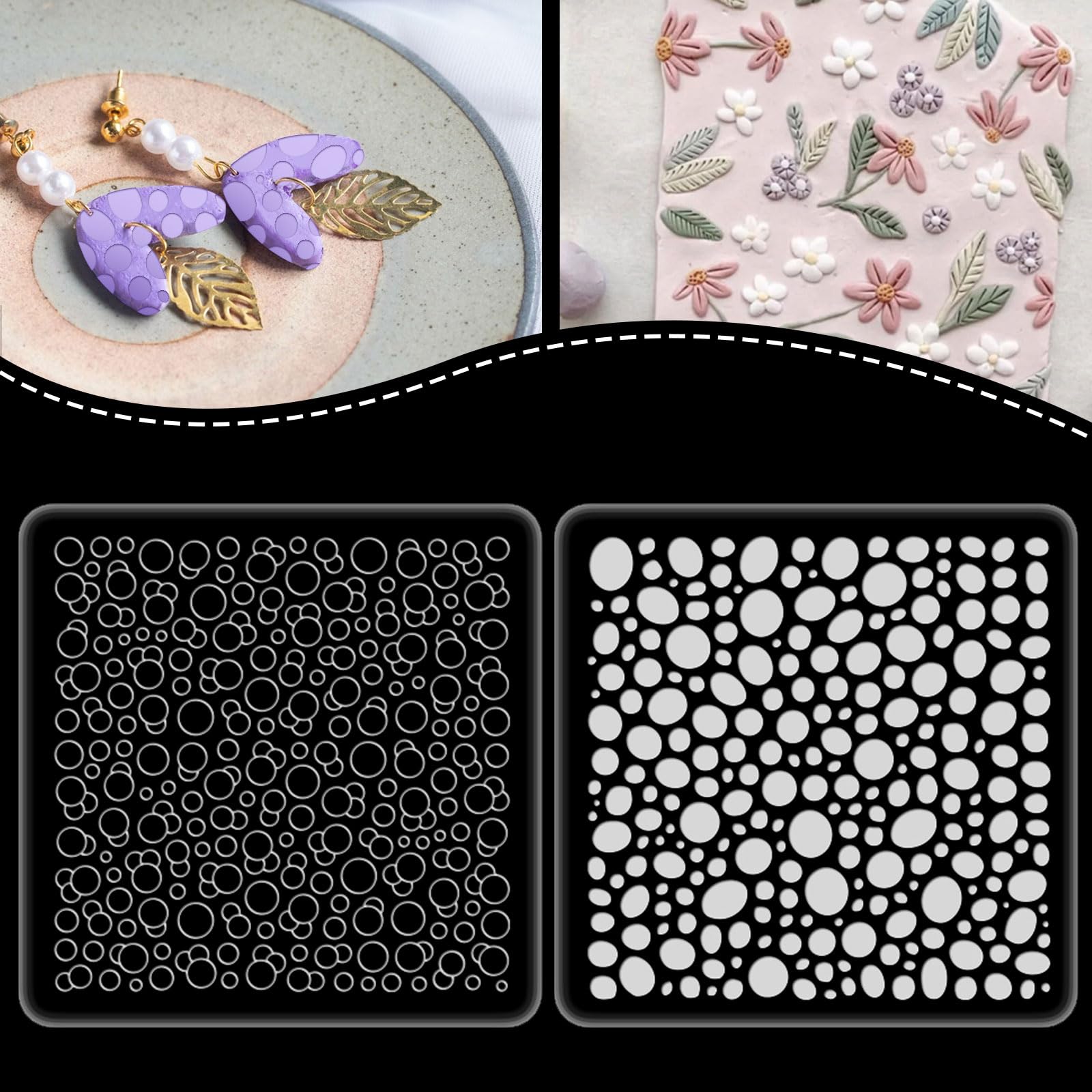 Beinkmake 2Pcs Polymer Clay Texture Sheets - Reusable Bubble Pattern Mats for Pottery, Jewelry Making & DIY Crafts - Perfect for Earrings, Beads & Polymer Clay Art Projects
