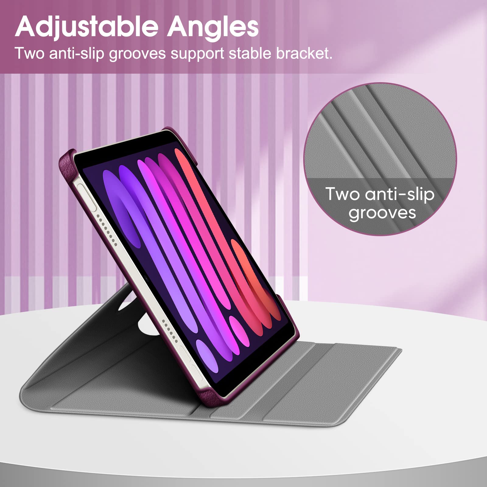 Fintie Slim 360 Rotating Protective Case for iPad Mini 7 (2024, A17 Pro) & iPad Mini 6 (8.3 Inch) - Auto Wake/Sleep, Swivel Stand Cover in Purple - Perfect for Work, Travel & Entertainment