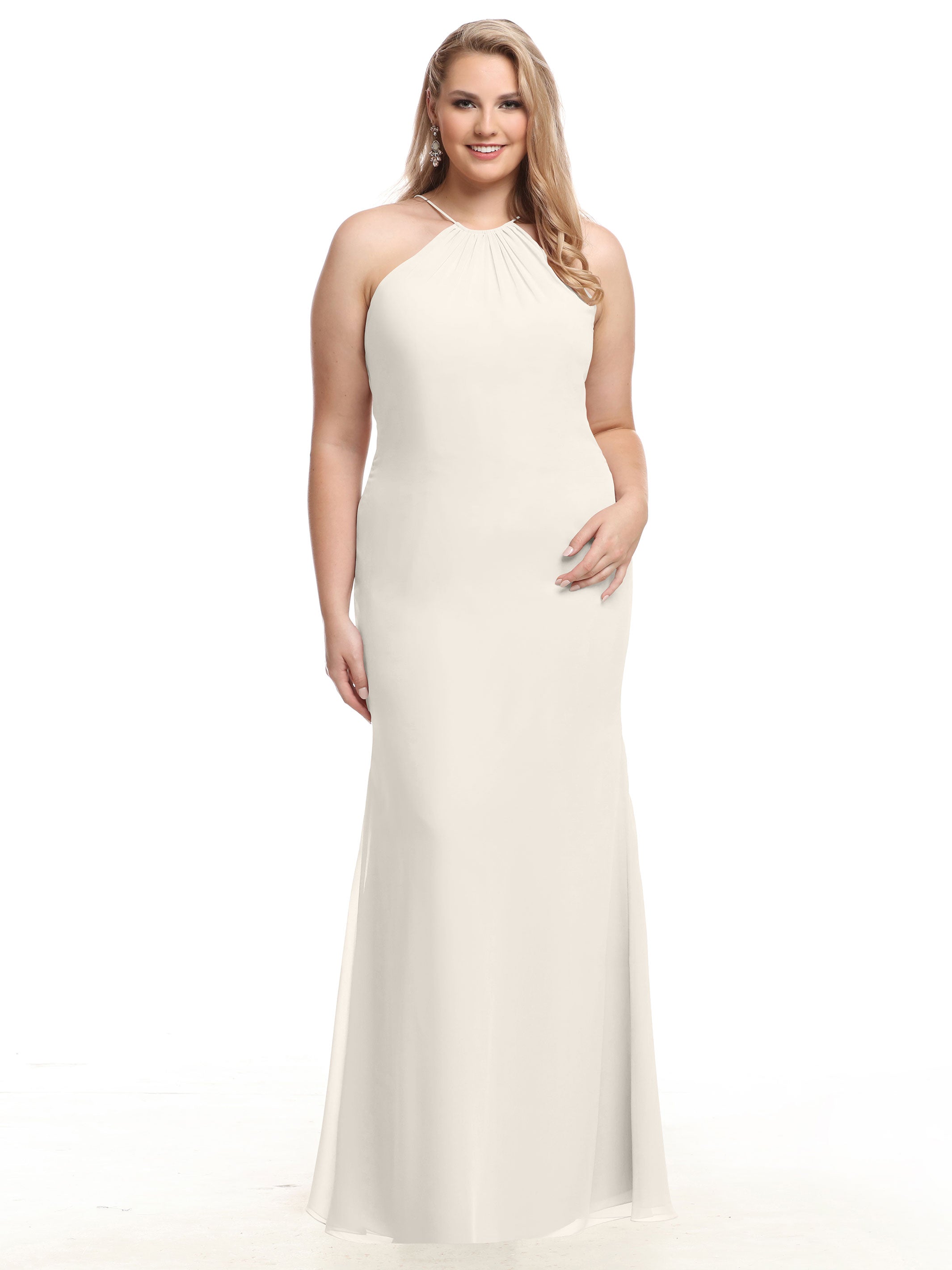 Elegant Fit and Flare Chiffon Bridesmaid Dress with Halter Neckline - Perfect for Weddings, Proms, and Formal Events | Style #80083