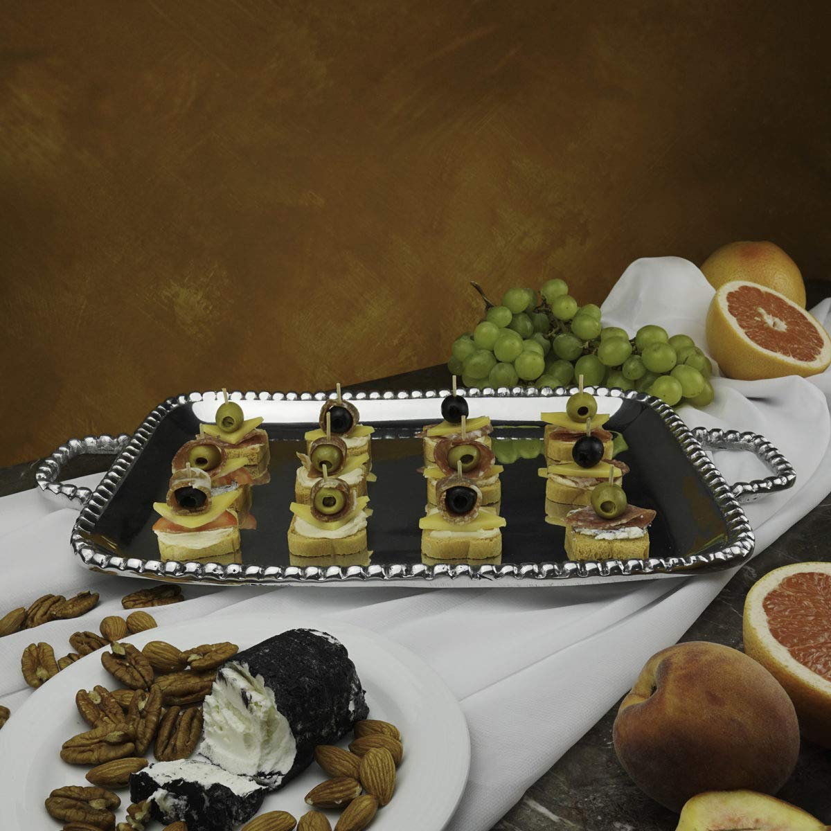 Handcrafted Personalized Pearl Serving Tray - Elegant Rectangular Silver Tray for Whiskey Decanter, Candle Sticks, Vanity Set & Perfume | Perfect for Home Decor, Wedding Gifts & Luxury Entertaining
