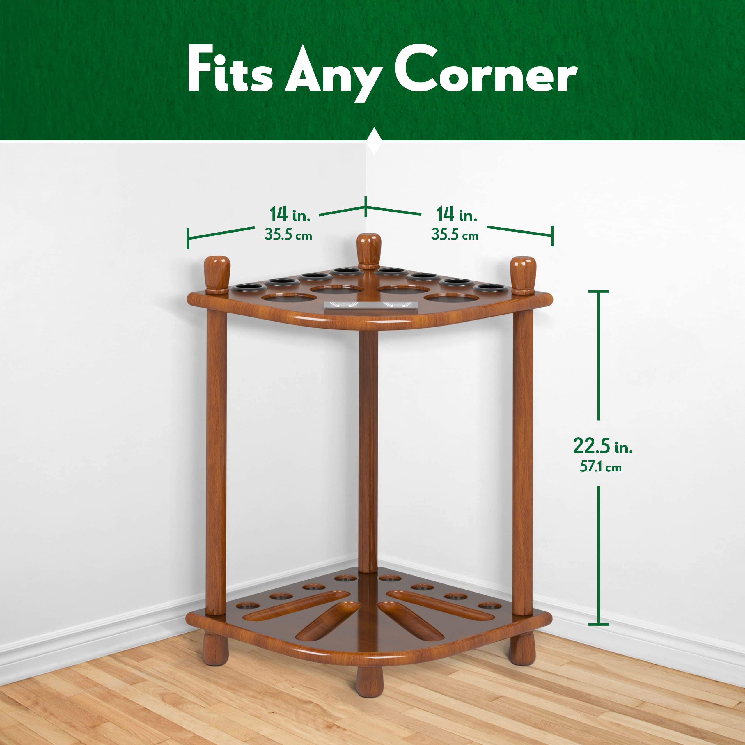 ISZY Billiards Pool Stick Holder - 8 Cue Rack with Ball Storage & 4 Score Counters - Solid Mahogany Wood Stand for Home Game Rooms, Bars, and Pool Halls
