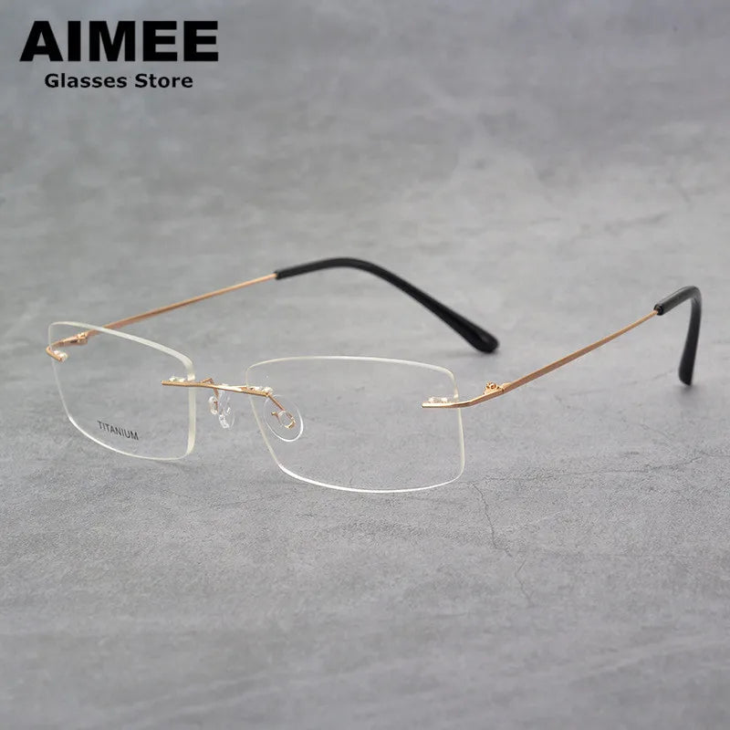 Aimee Unisex Rimless Square Titanium Eyeglasses 4100 - Lightweight Durable Frame for Men & Women - Perfect for Reading, Work, and Everyday Wear