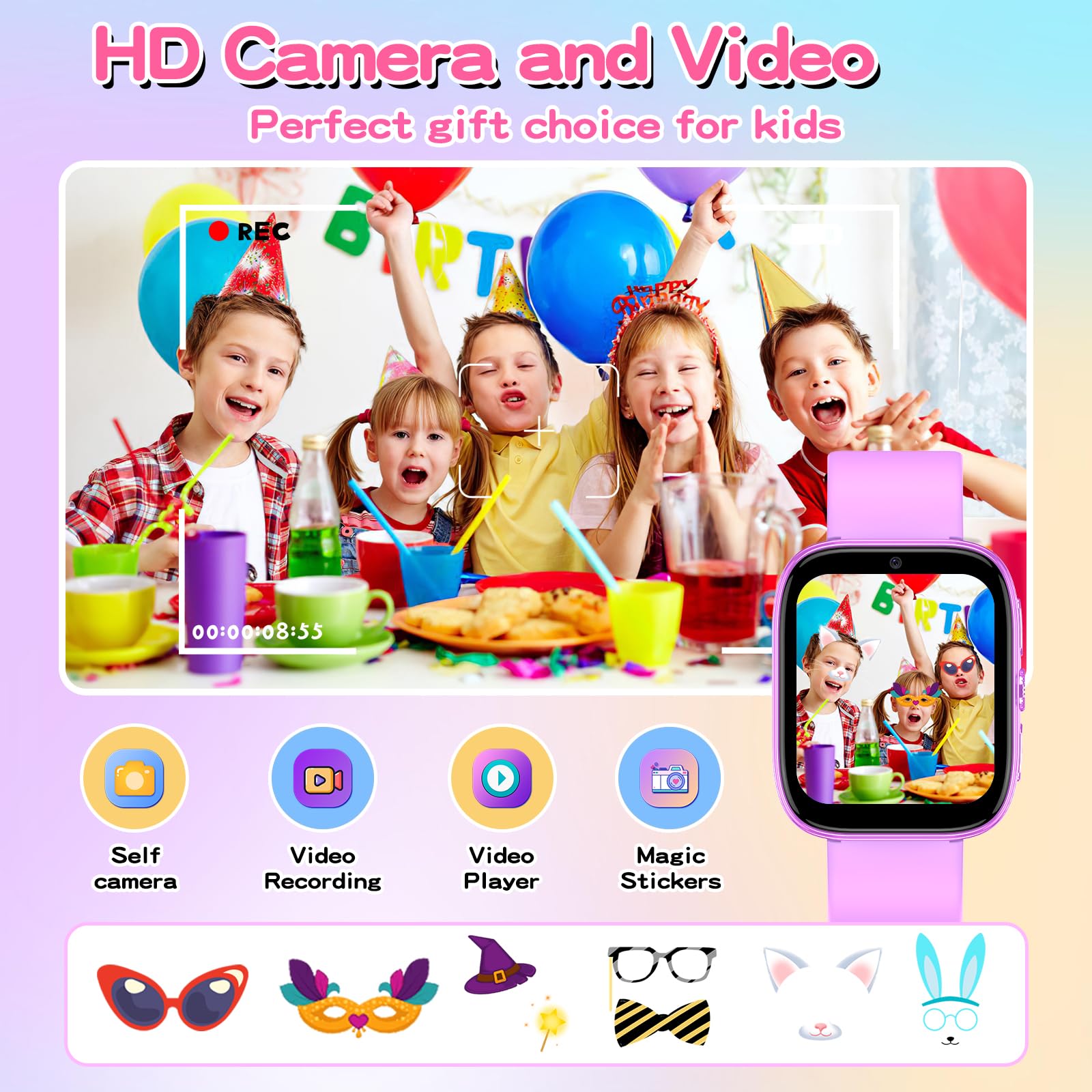 Smart Watch for Kids Ages 4-12 - HD Touch Screen with Puzzle Games, Habit Tracker, Audio Books & Learning Cards - Pedometer, Camera & Alarm Clock - Perfect Educational Birthday Gift for Girls & Boys (Pink) - Ideal for School, Playtime & Outdoor Activities