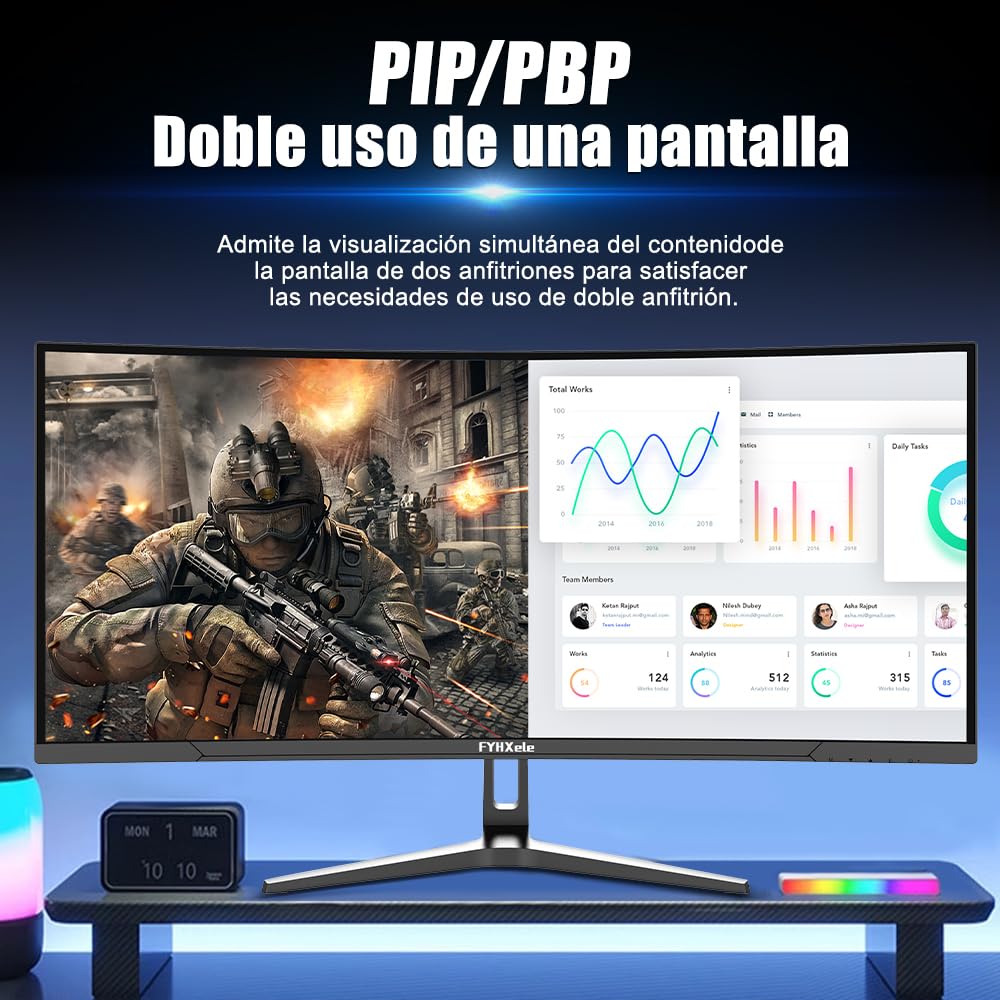 FYHXele 34 Inch WQHD Gaming Monitor 165Hz Curved Screen, 1ms Response Time, AMD FreeSync - Perfect for PC, PS5, Xbox Gaming & Home Office Setup
