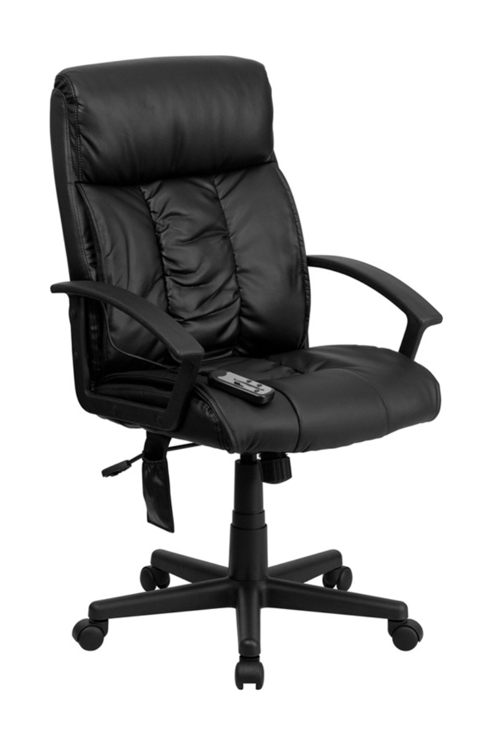 FLASH Sumter High Back Ergonomic Office Chair - Black LeatherSoft Executive Swivel Chair with Lumbar Massage, Side Remote Pocket & Adjustable Arms - Perfect for Home Office, Gaming & Workspace Comfort