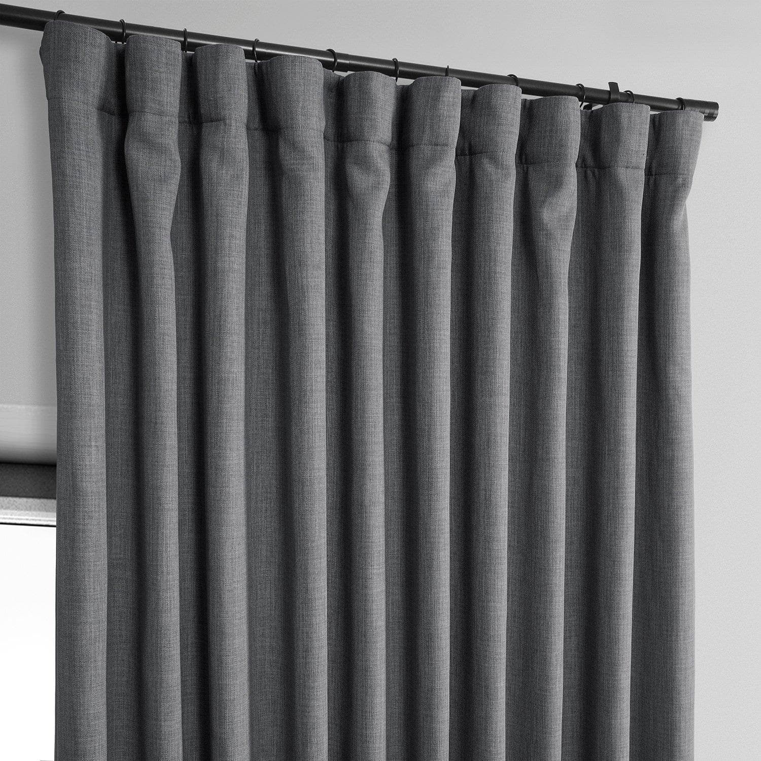 Dark Gravel Extra Wide Textured Faux Linen Blackout Curtains for Bedroom & Living Room - Noise Reducing, Thermal Insulated Window Drapes for Home Decor
