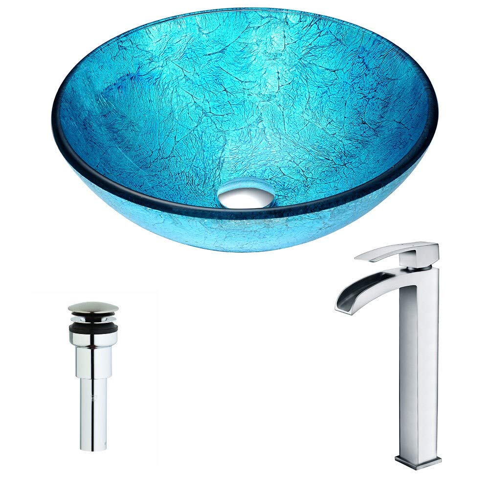 Emerald Green Glass Vessel Sink with Polished Chrome Faucet - Modern Bathroom Vanity Sink for Powder Room, Guest Bath, or Spa Retreat