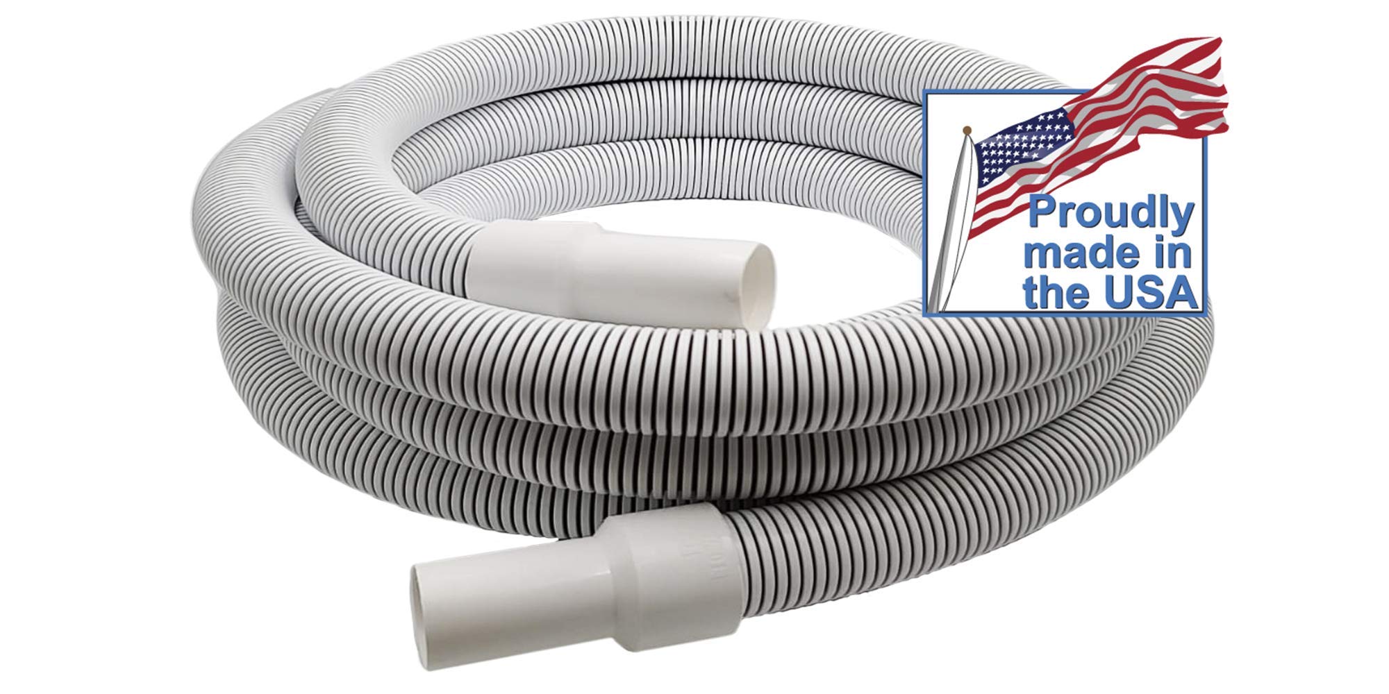 Destroyer Plastics 1.5-Inch Commercial White Swimming Pool Vacuum Hose with Swivel Cuff - 50ft Manual Above/In-Ground Pool Cleaner with 1-Year Warranty | Ideal for Residential & Commercial Pool Maintenance