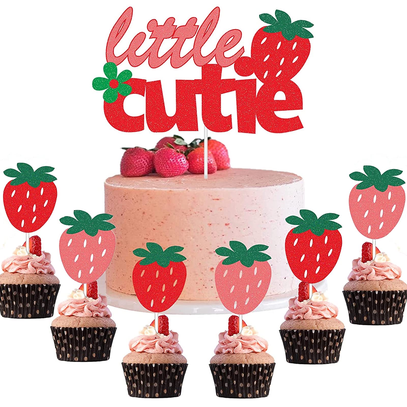 Strawberry Cake Toppers for 1st Birthday & Baby Shower - Strawberry Theme Cake Decorations - Fruits Birthday Party Supplies - Perfect for Strawberry Themed Parties, Baby Showers, and Birthday Celebrations
