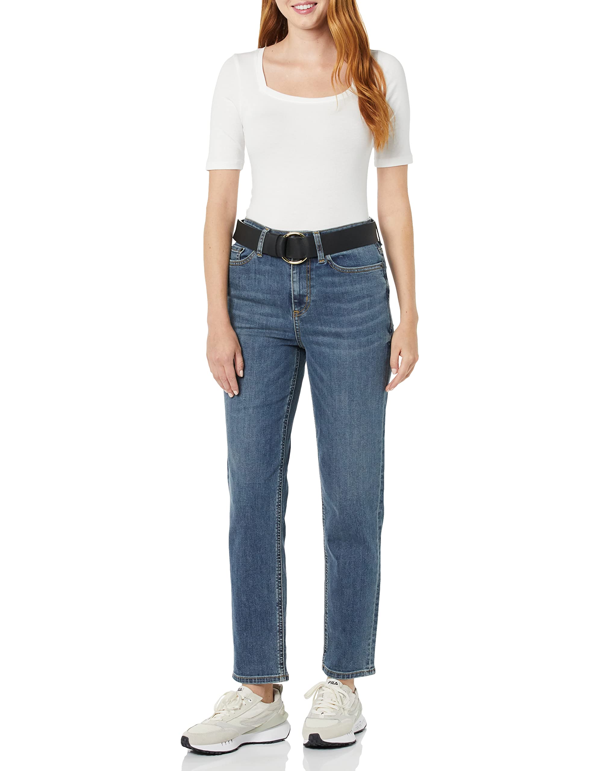 Amazon Essentials Women's High-Rise Straight Leg Jeans - Classic Blue Denim Pants for Casual Wear & Everyday Outfits