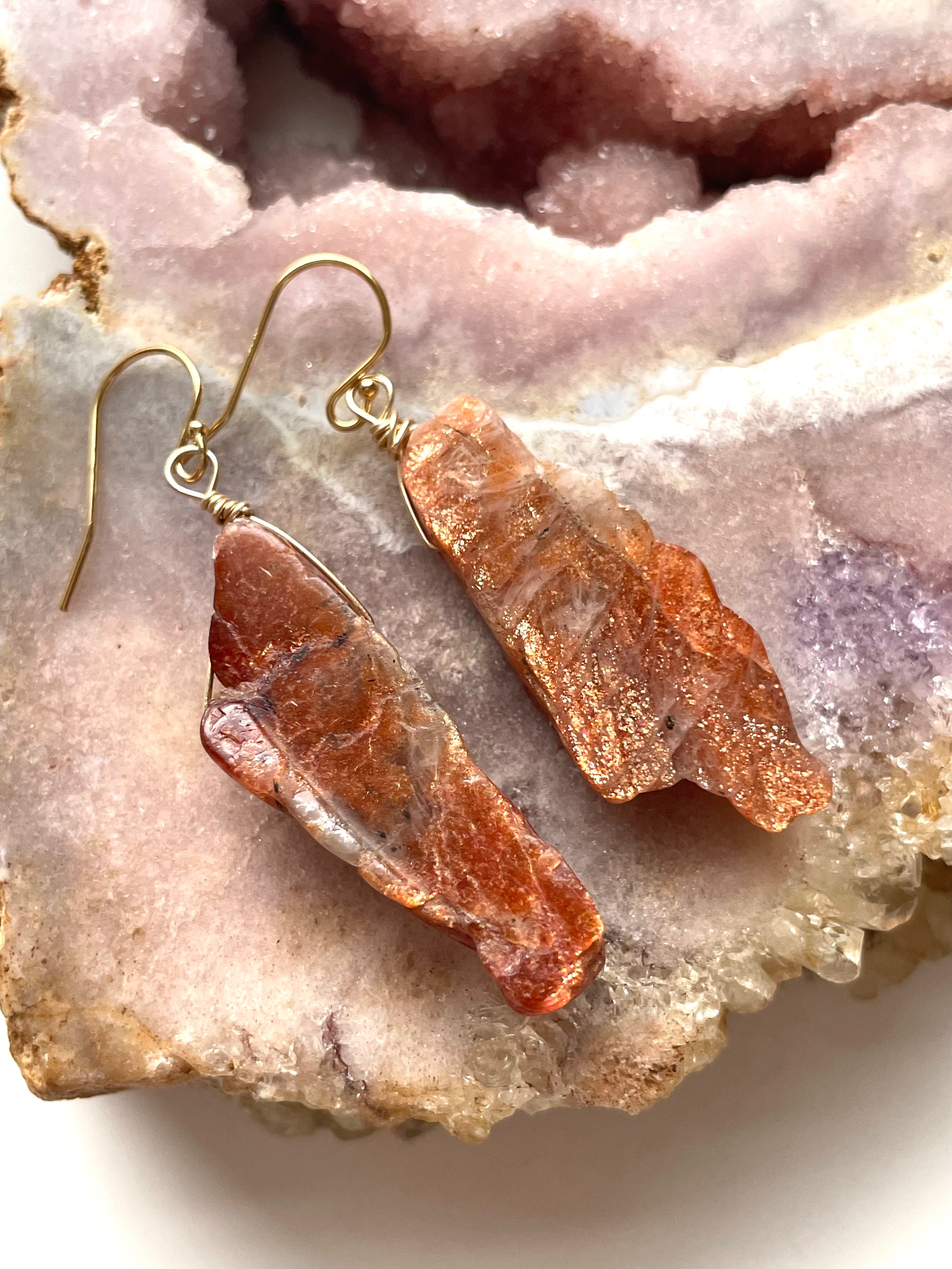 Orange Sunstone Gold Filled Statement Crystal Gemstone Earrings for Women | Elegant Dangle Drop Earrings for Party, Wedding & Special Occasions