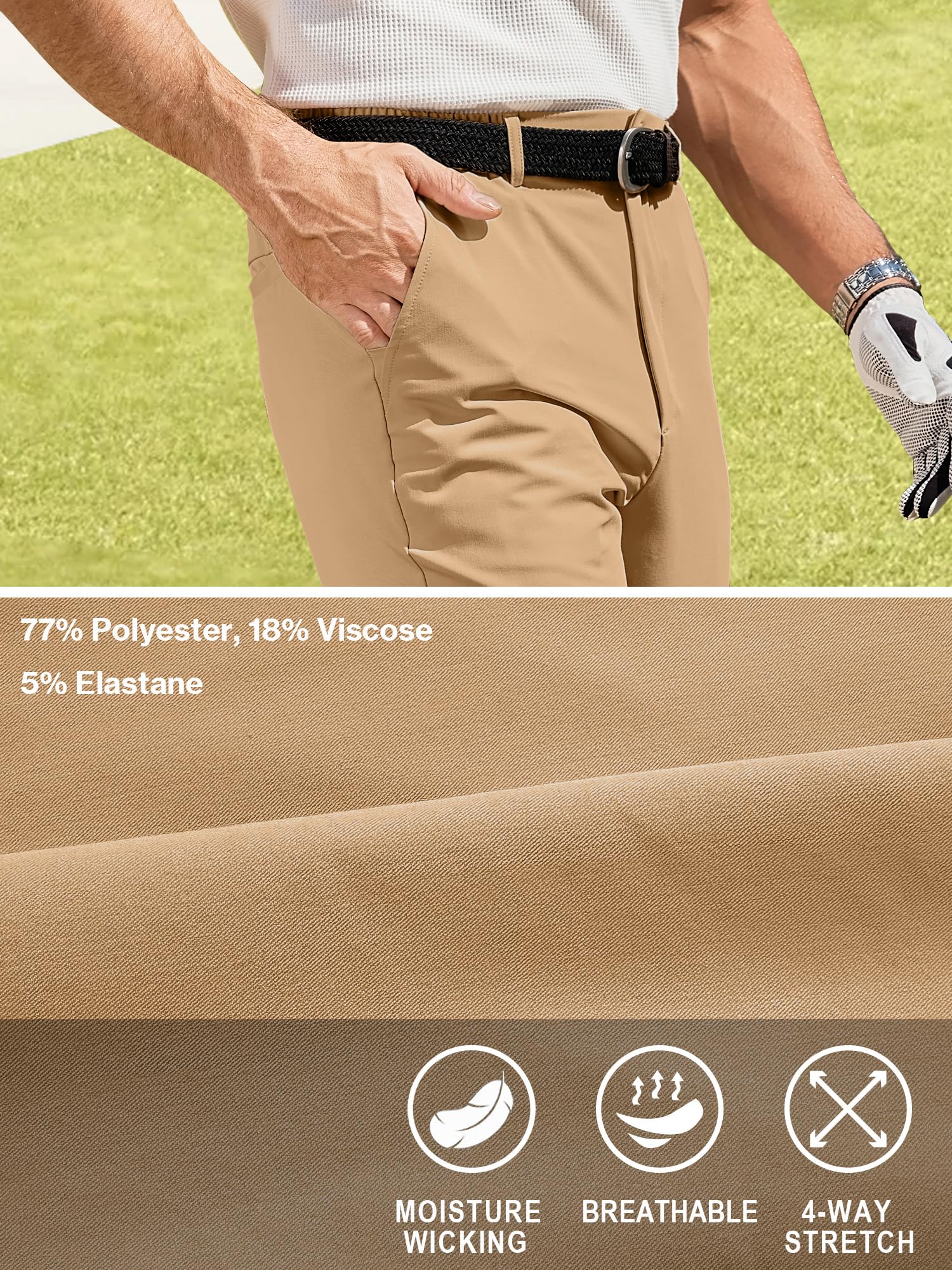 Comdecevis Men's Slim Fit Stretch Dress Pants - Business Casual & Golf Pants with Expandable Waist - Perfect for Office, Travel & Outdoor Activities