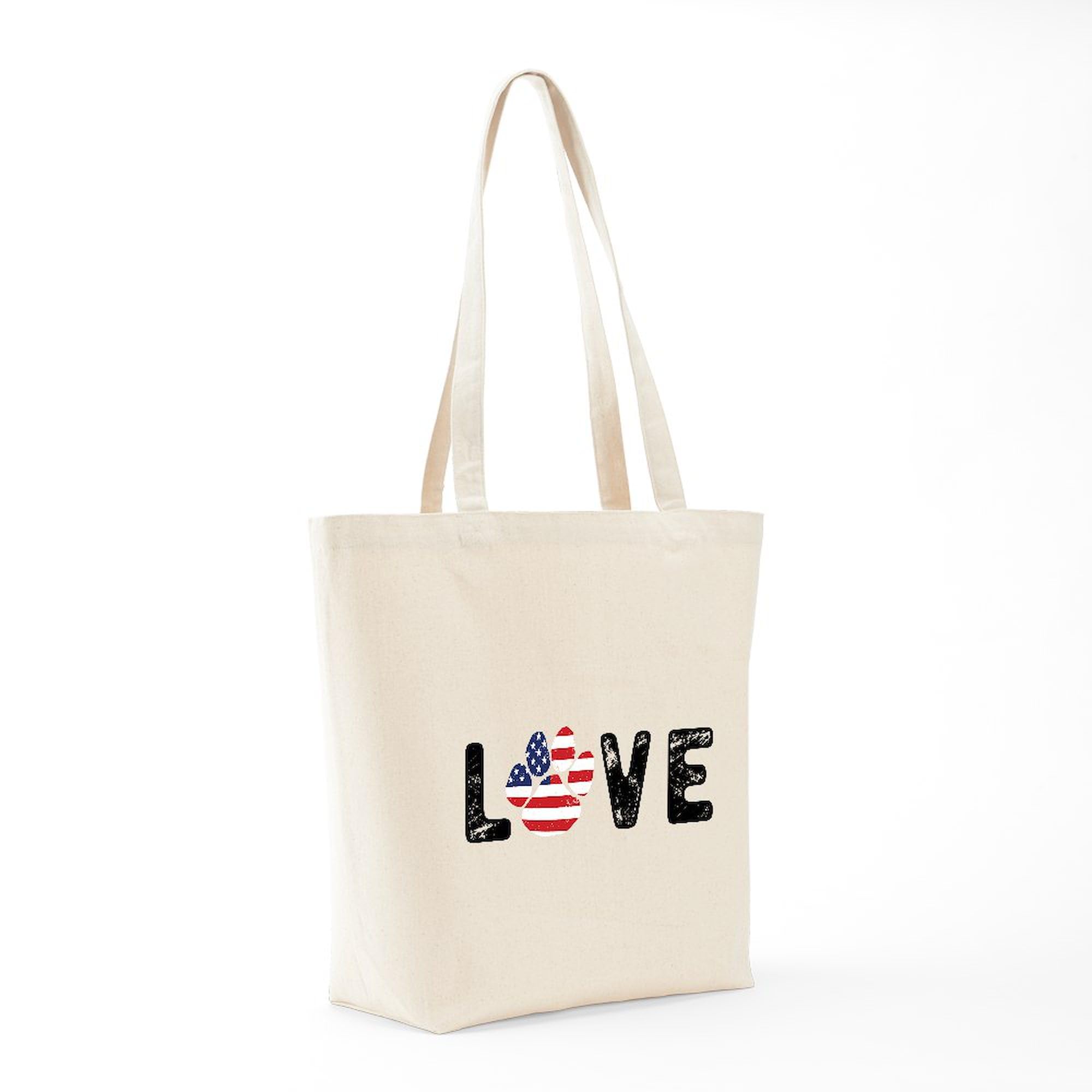 Love Paw Print Tote Bag - Natural Canvas Reusable Shopping Bag for Groceries, Beach & Pet Lovers | Eco-Friendly Cotton Tote with Dog Paw Design
