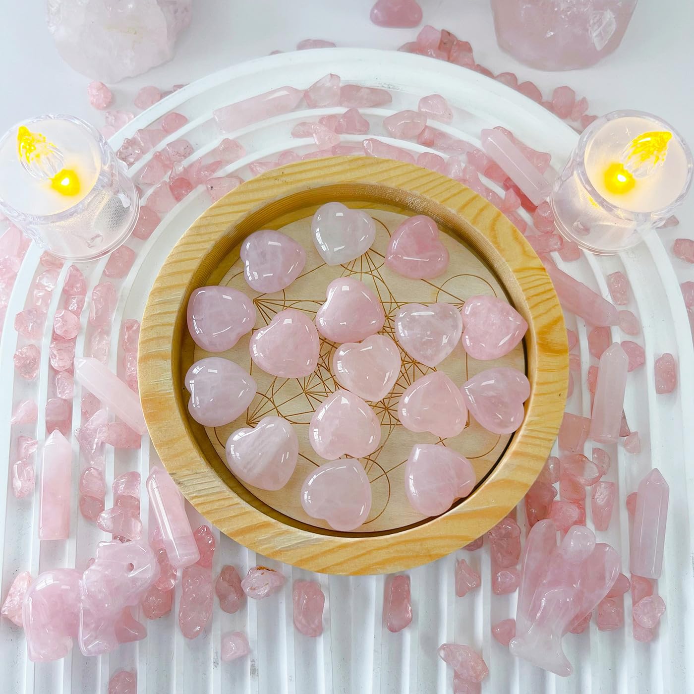 10Pcs Natural Rose Quartz Heart Stones - Polished Reiki Healing Crystals, Pink Gemstone Gifts for Mom, Mother's Day, Valentine's Day - Meditation, Yoga, Home Decor, Spiritual Healing