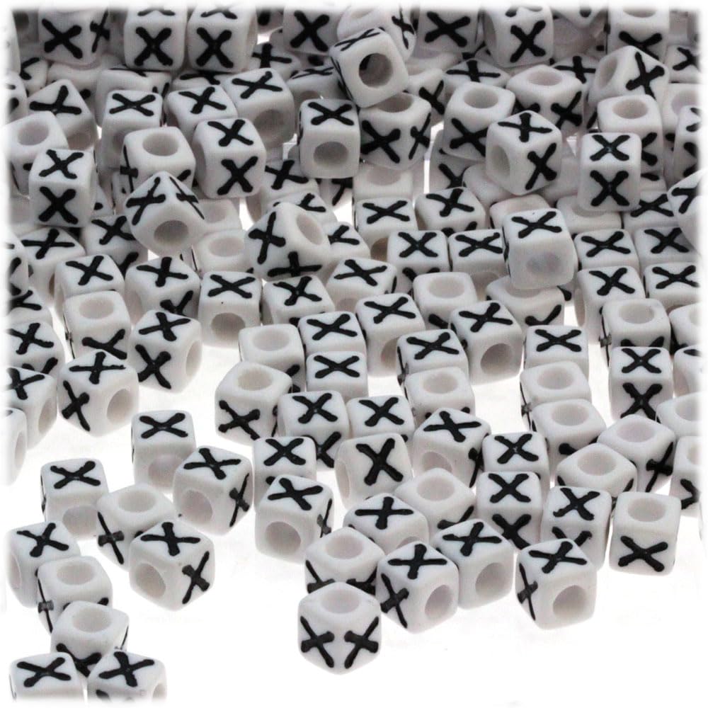 100-Piece Alphabet Beads Set - 7mm White Opaque Cube Beads with Black Letter C for Jewelry Making, DIY Crafts, Bracelets & Keychains | Perfect for Personalized Gifts & Kids Crafts