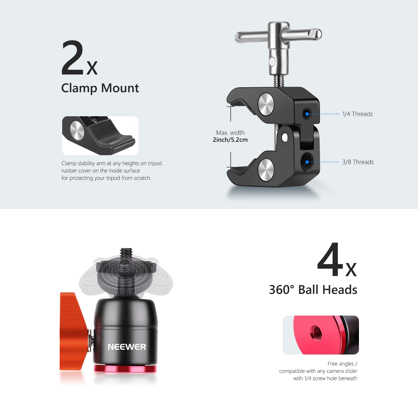 NEEWER 2 Pack Professional Aluminum Alloy Camera Slider Support Arm for DSLR Mirrorless Cameras - Perfect for Video Shooting, Vlogging, and Photography