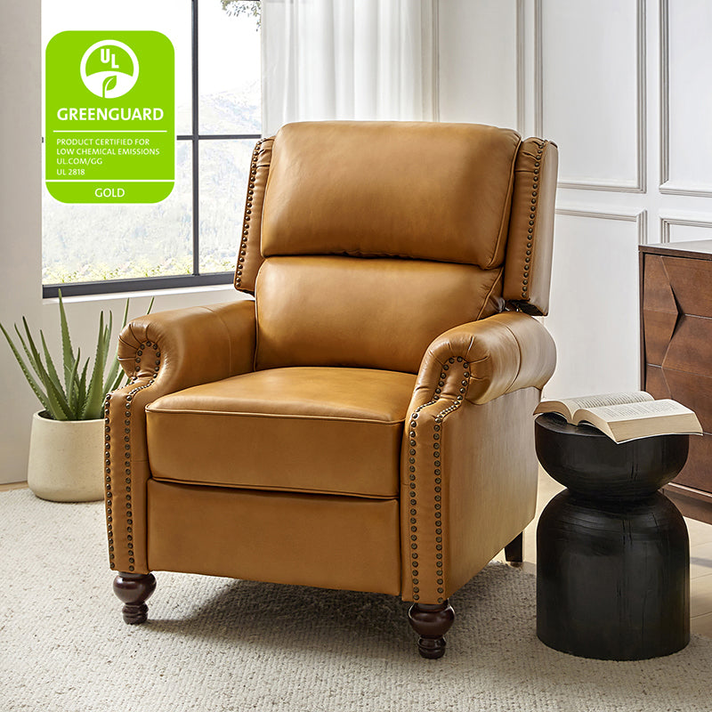Mid Century Modern Genuine Leather Recliner Chair - Consuela Handcrafted Lounge Chair for Living Room, Office & Home Theater