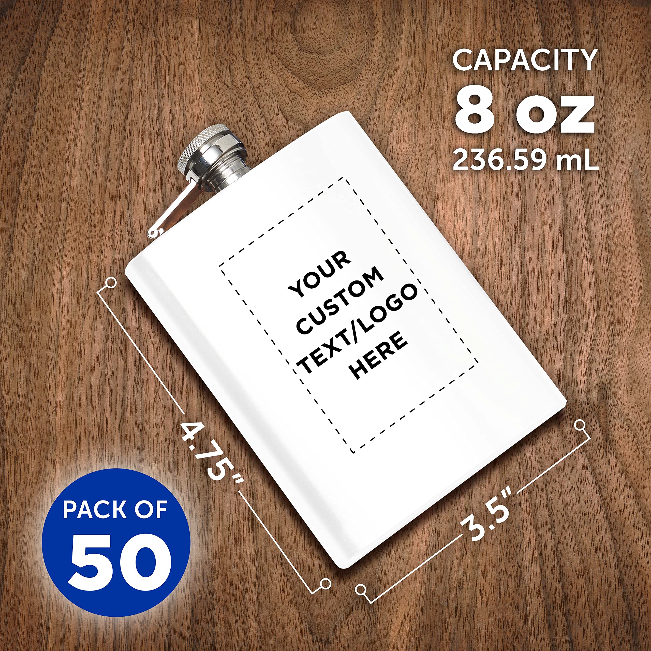 Custom Engraved Stainless Steel Hip Flasks 8oz (50-Pack Bulk) - Personalized Wedding Party Gifts, Groomsmen Gifts, Bachelor Party Favors - Perfect for Outdoor Adventures, Camping & Whiskey Tasting Events