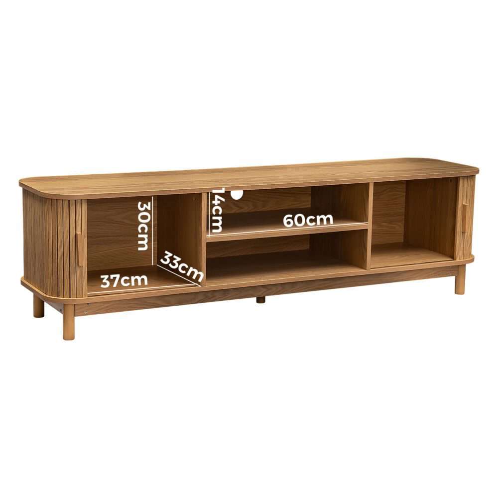 160cm Ribbed Natural Wood TV Stand Entertainment Center - Modern Media Console for Living Room, Bedroom & Home Theater