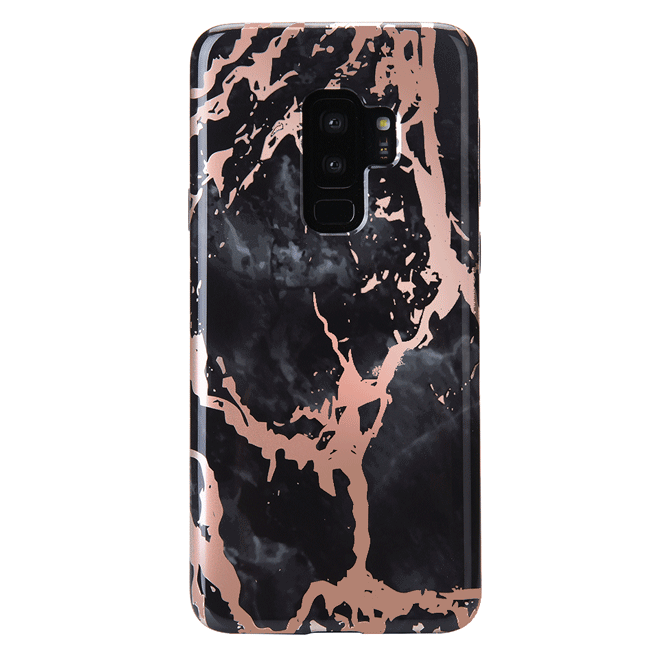 Samsung Galaxy Case in Black Marble with Rose Gold Chrome - Stylish & Protective Phone Cover for Everyday Use, Work, and Travel