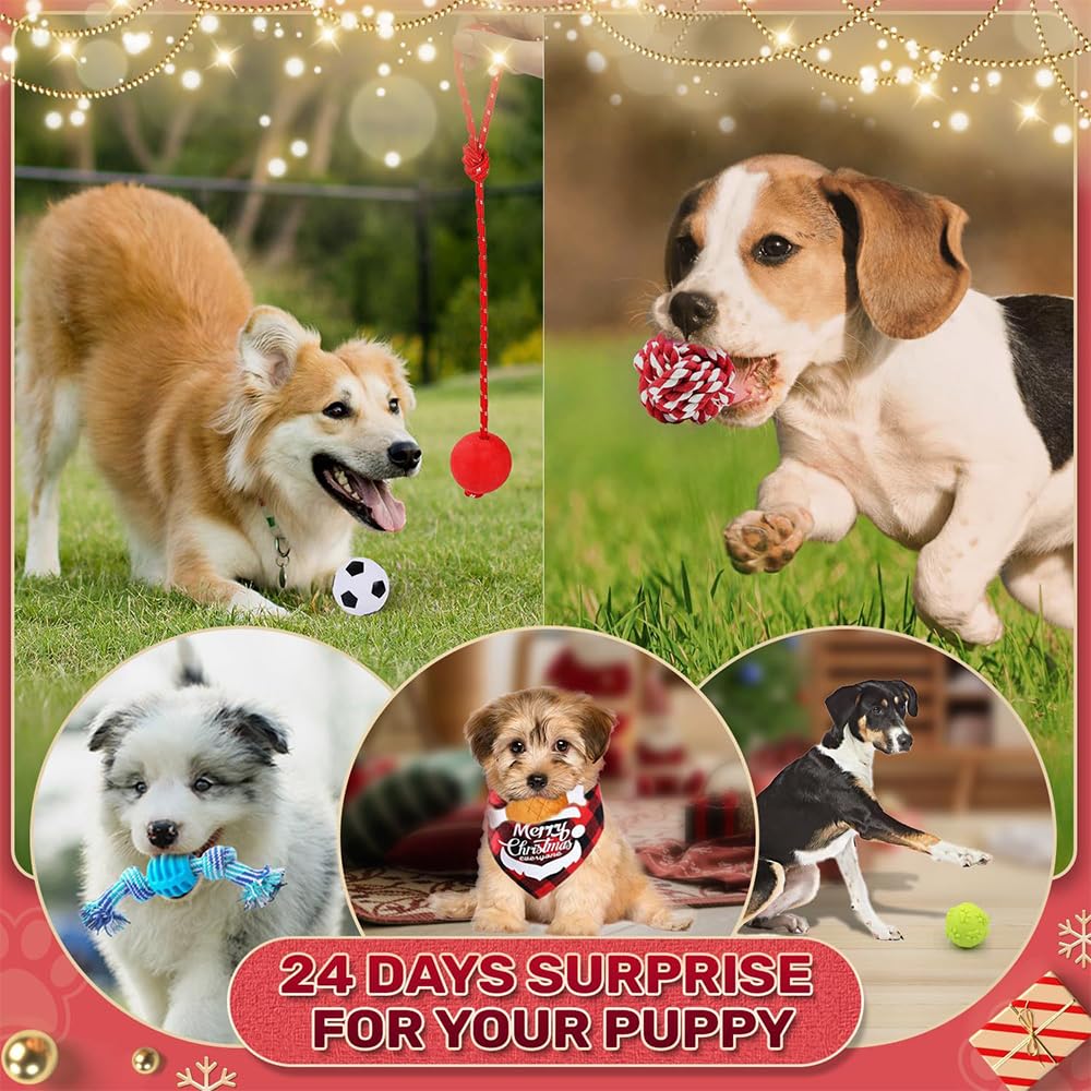 2024 Christmas Advent Calendar for Dogs - 24 Days of Holiday Dog Toys with Chew Ropes | Fun Countdown to Christmas for Pets | Perfect Gift for Dog Lovers & Holiday Pet Chewing Needs