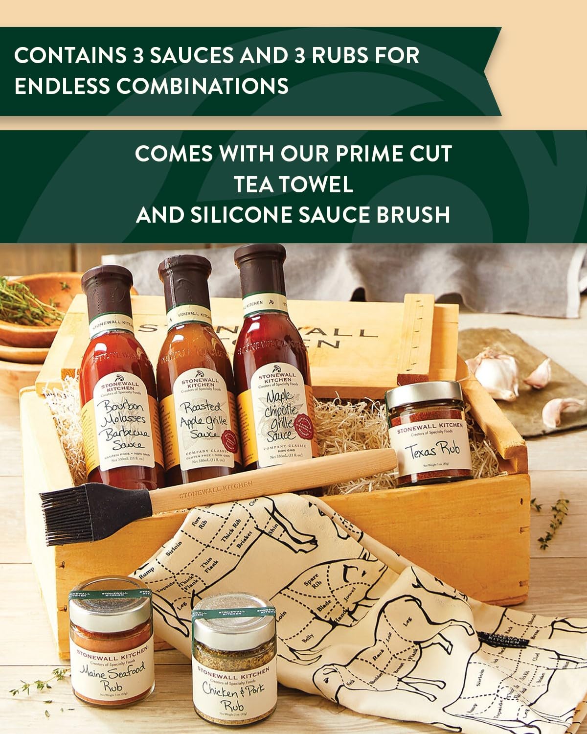 Stonewall Kitchen Grilling Favorites Gift Crate - 8 Piece BBQ Gift Set with Sauces, Rubs & Marinades | Perfect for Father's Day, Housewarming & Outdoor Cooking Gifts