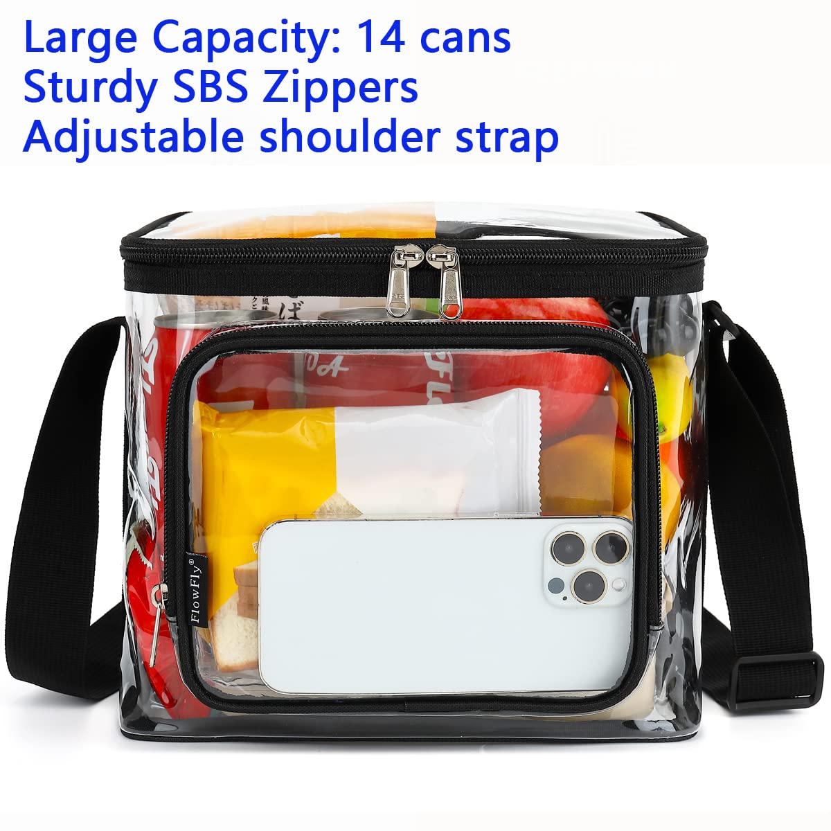 FlowFly Insulated Reusable Lunch Bag for Adults - Large Lunch Box with Adjustable Shoulder Strap, Front Zipper Pocket & Dual Mesh Side Pockets - Perfect for Work, School, Picnics & Outdoor Activities