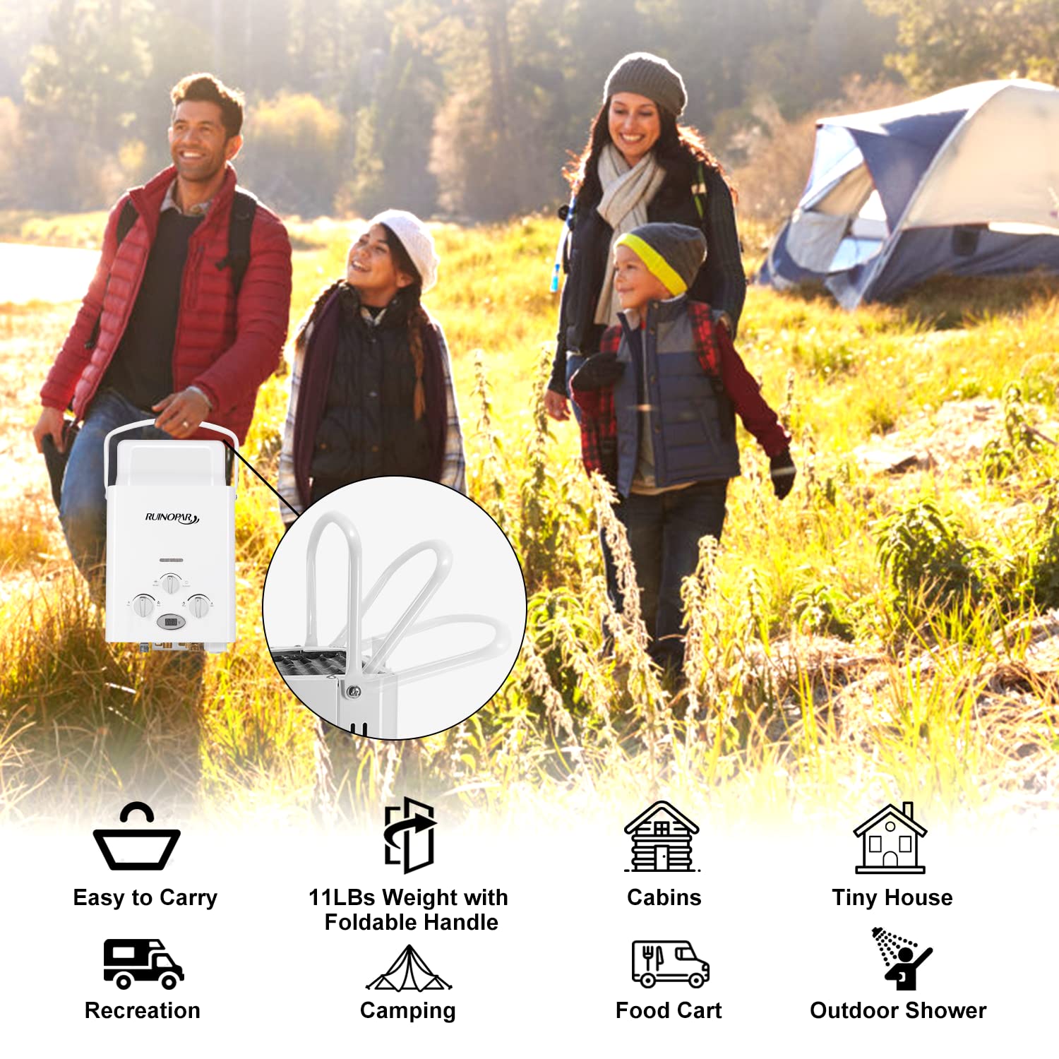 Portable Propane Tankless Water Heater - 6L 1.58GPM On-Demand Hot Water System with Digital Display for RV, Camping, Boat & Cabin Use | Outdoor Shower, Washing Dishes & Handwashing Solution